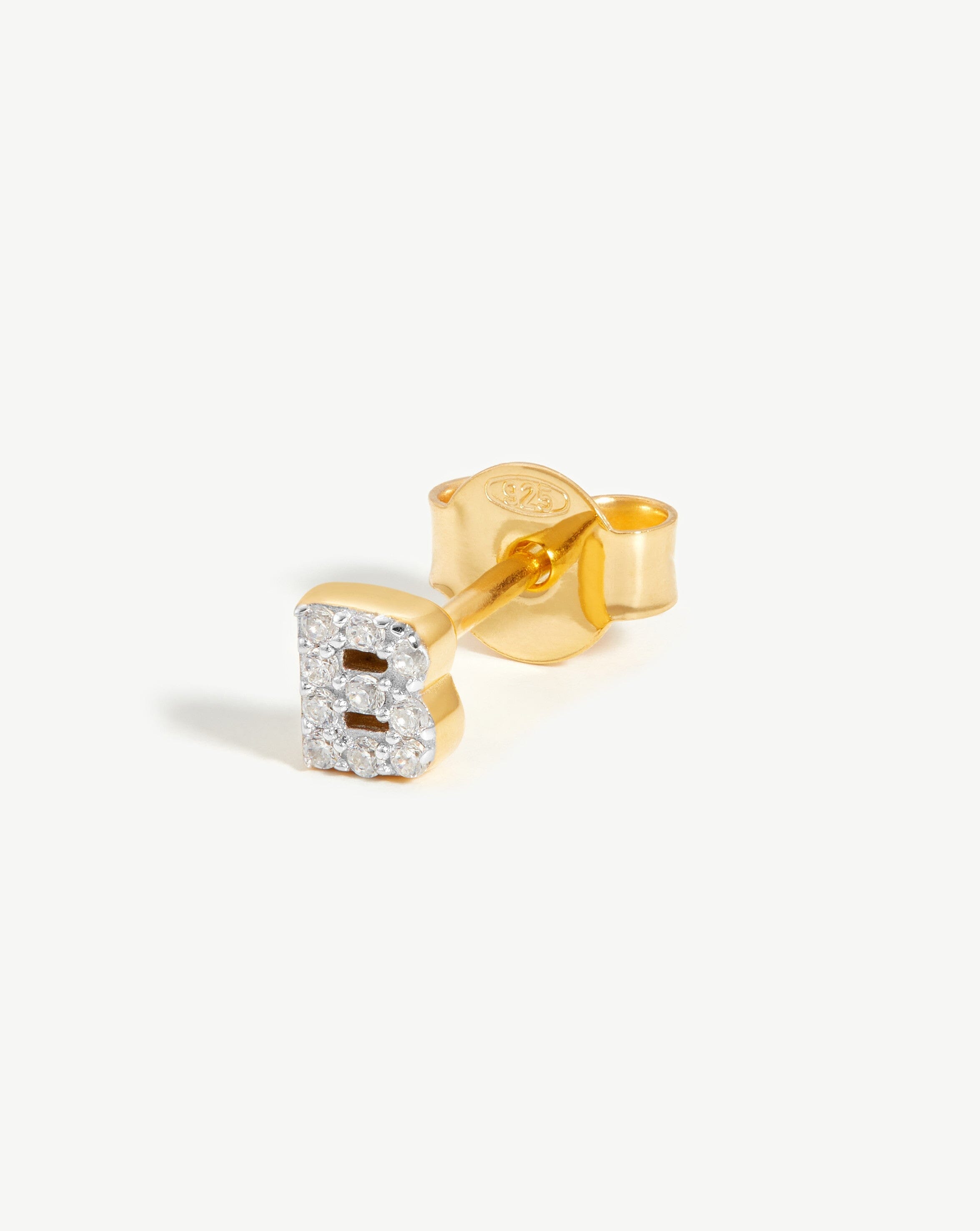 Pave Initial Single Stud Earring - Personalized Initial B | 18k Gold Vermeil & Cubic Zirconia | Elegant Gift for Women, Birthday, Anniversary, Valentine's Day