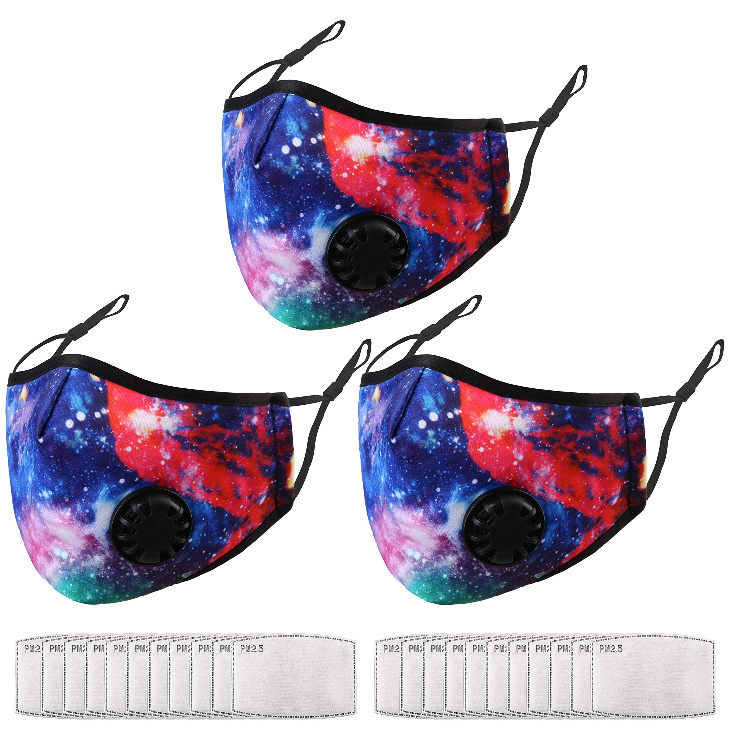 3-Ply Reusable Washable Face Masks with Adjustable Ear Loops & 20 PM2.5 Carbon Filters - Breathable Comfort Dust Protection for Men & Women - Perfect for Daily Commute, Travel, and Outdoor Activities