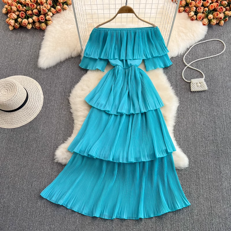 Elegant Off Shoulder Ruffled Layered Dress for Women - Perfect for Weddings, Parties & Special Occasions