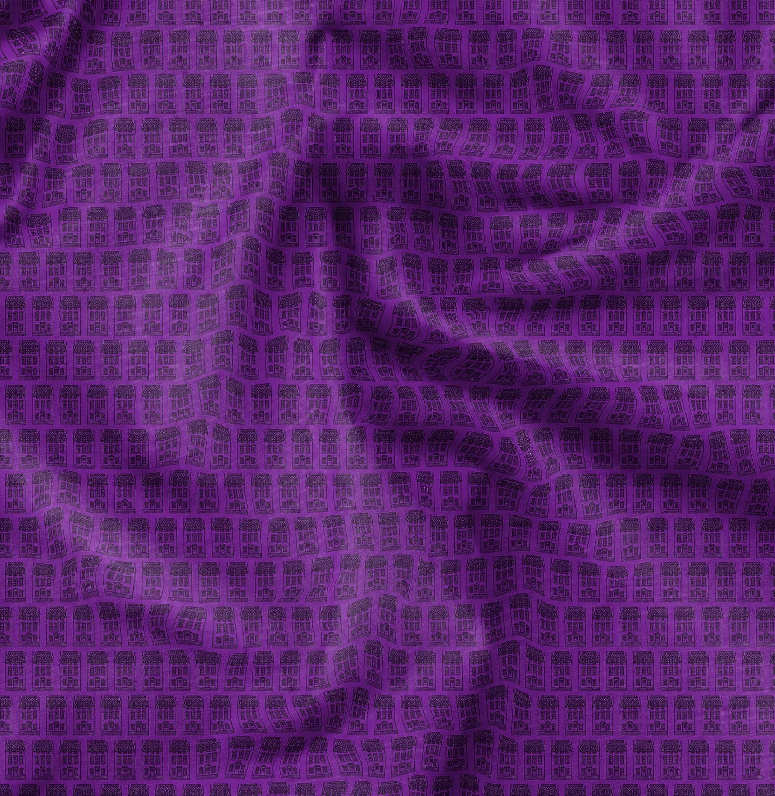 Soimoi Poly Georgette Purple Fabric by The Yard - 42 Inch Wide Urban Tapestry Buildings Architectural Print Fabric for Dresses, Curtains & Home Decor - Lightweight Flowy Material for DIY Fashion & Interior Design Projects