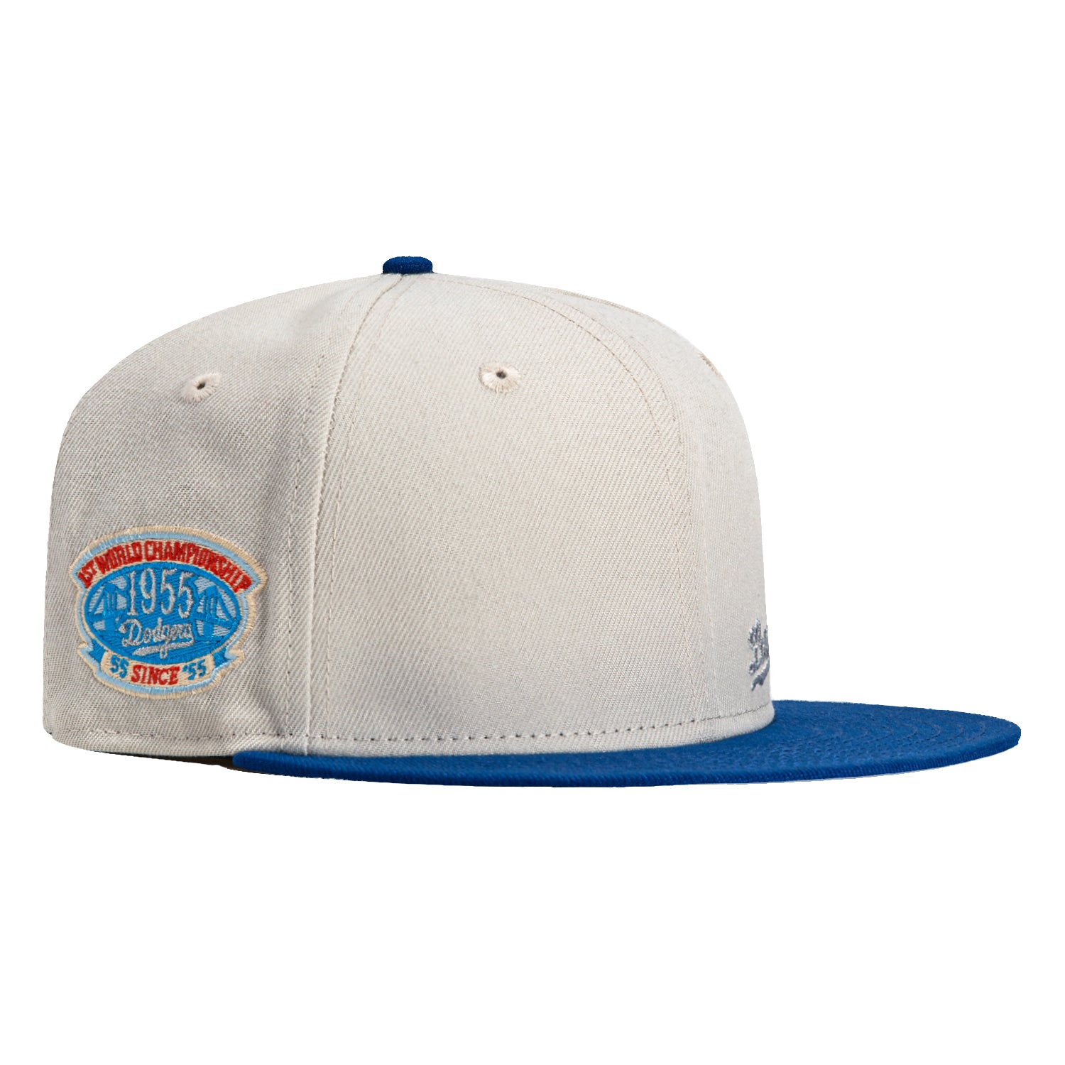 New Era 59Fifty Los Angeles Dodgers 1955 World Series Patch Snapback Hat - Royal Blue & Stone - Vintage Baseball Cap for Men, Game Day & Streetwear Fashion