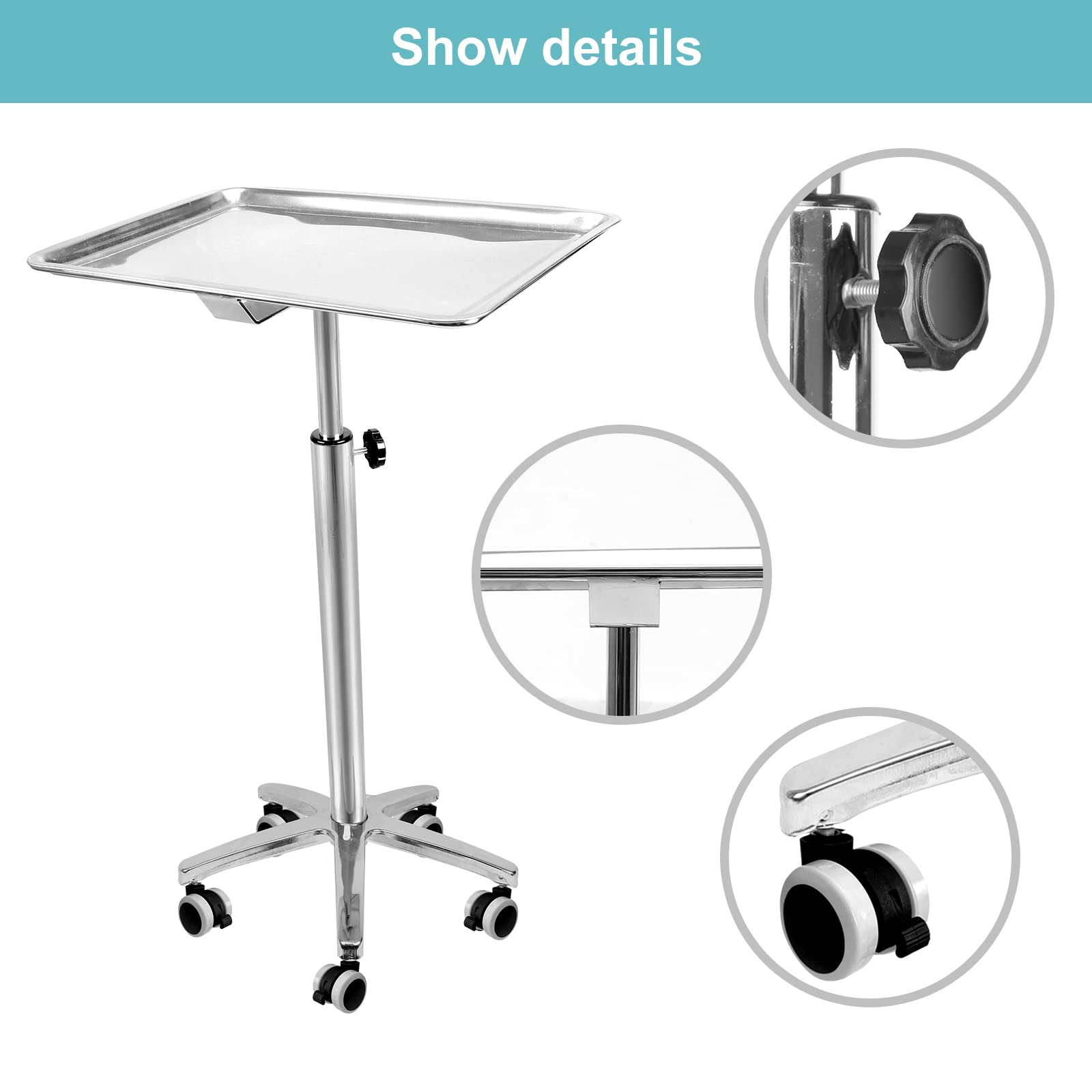 Extra Large Salon Tray & Medical Mayo Stand with Locking Wheels - Professional Beauty & Healthcare Utility Tray for Salon, Spa, Clinic & Hospital Use