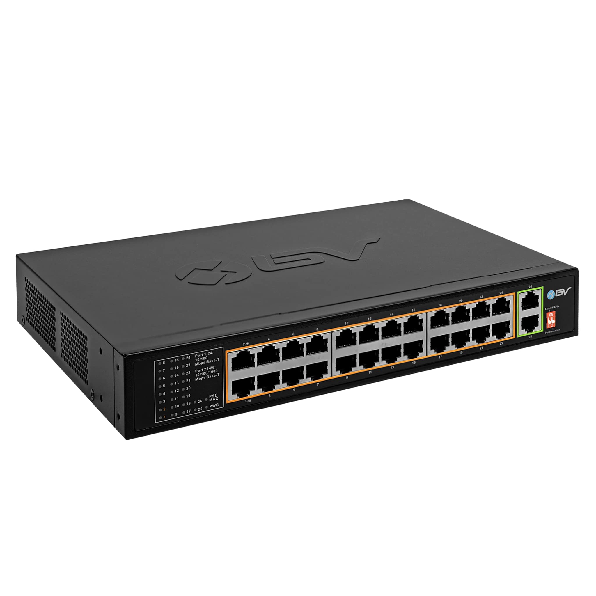BV-Tech 24 Port PoE+ Switch with 2 Gigabit Ethernet & SFP Uplink - 250W Power Over Ethernet Switch for IP Cameras, VoIP Phones & Wireless Access Points | Ideal for Office Network & Surveillance Systems | POE-SW2402