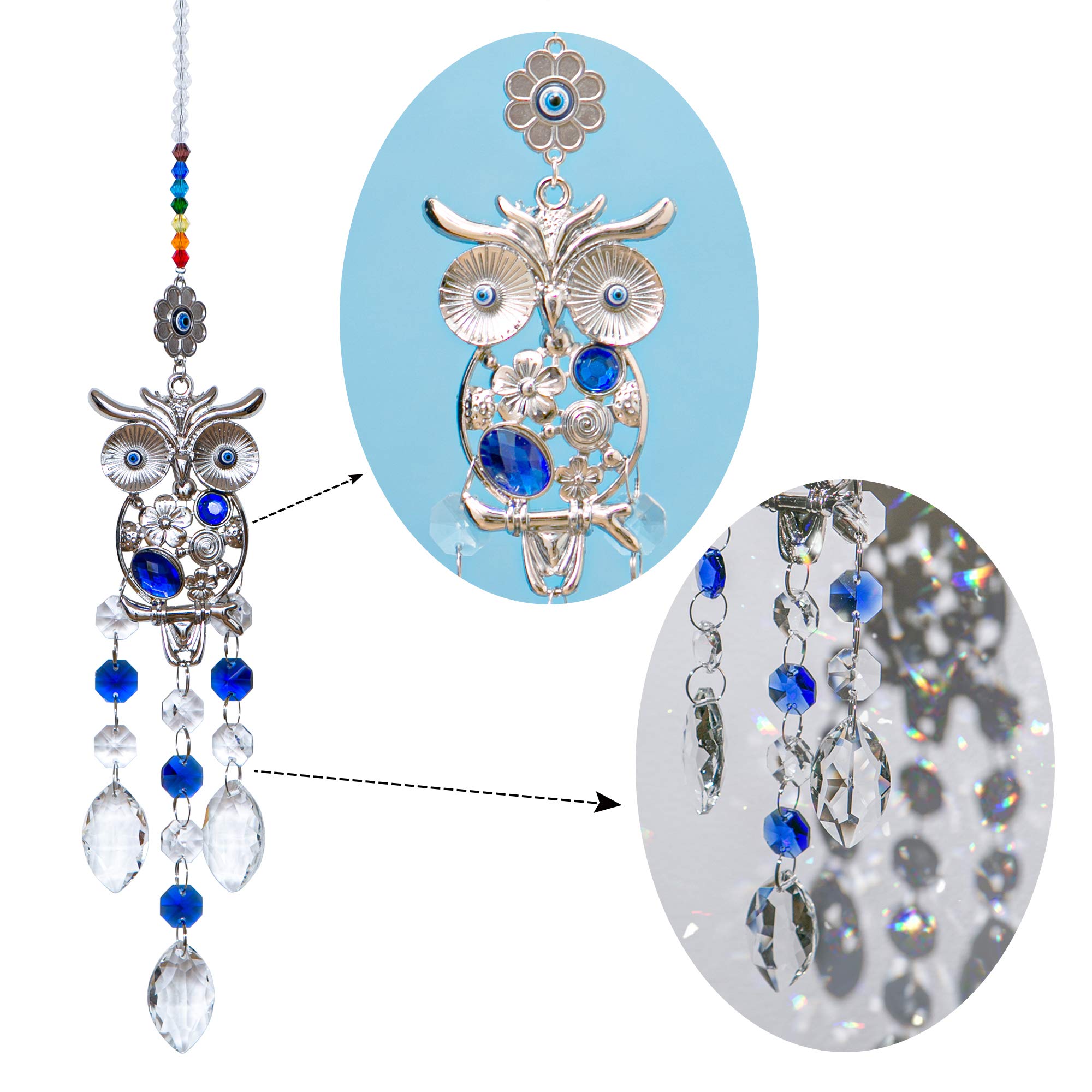 WEISIPU Feng Shui Crystal Prism Suncatcher - Rainbow Maker Window Decor with Owl Design for Home, Office & Garden - Creates Beautiful Light Reflections & Positive Energy