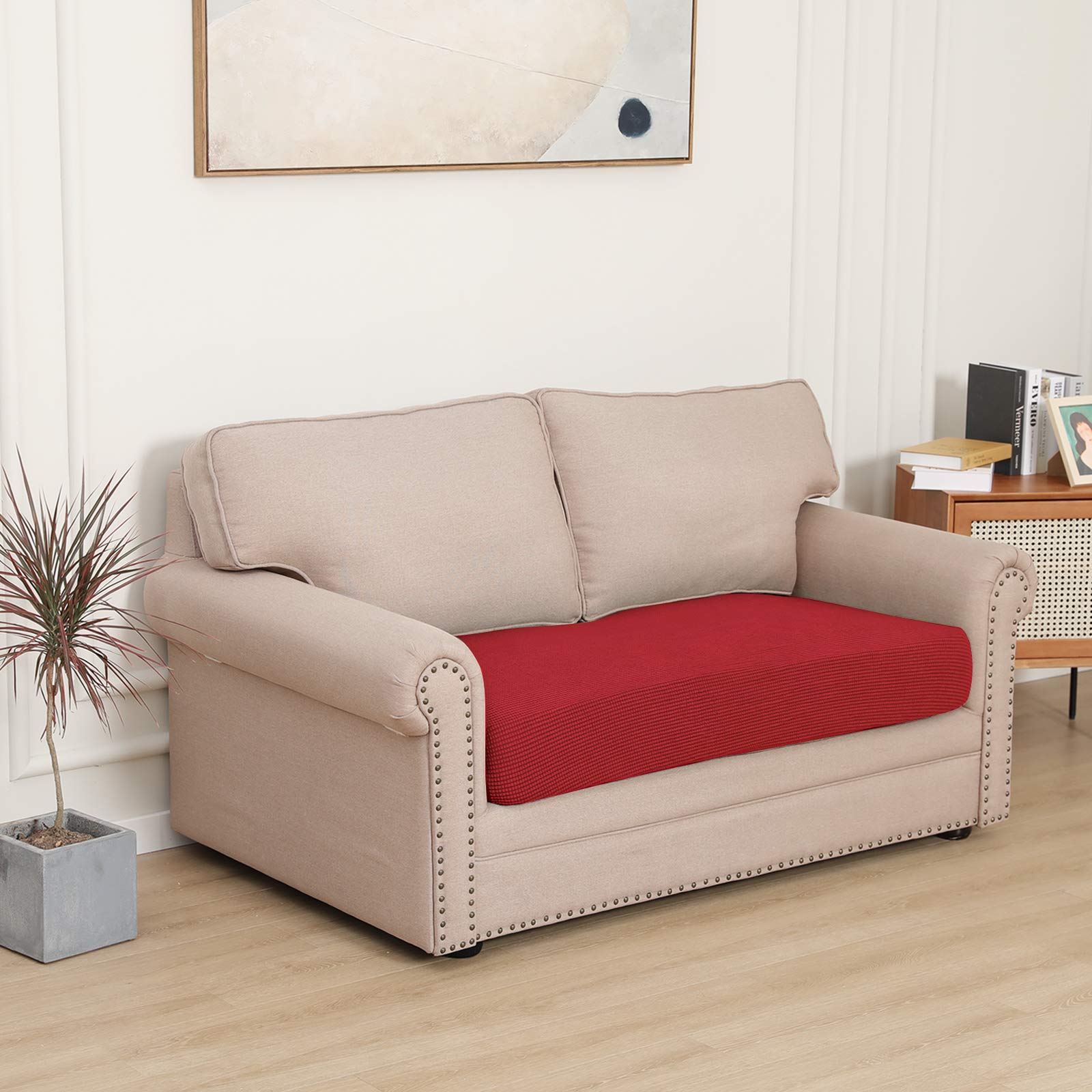 **Stretch Loveseat Cushion Cover - Soft Elastic Sofa Slipcover, Furniture Protector for Couches & Chairs (Christmas Red) - Perfect for Living Room, Bedroom & Holiday Decor**
