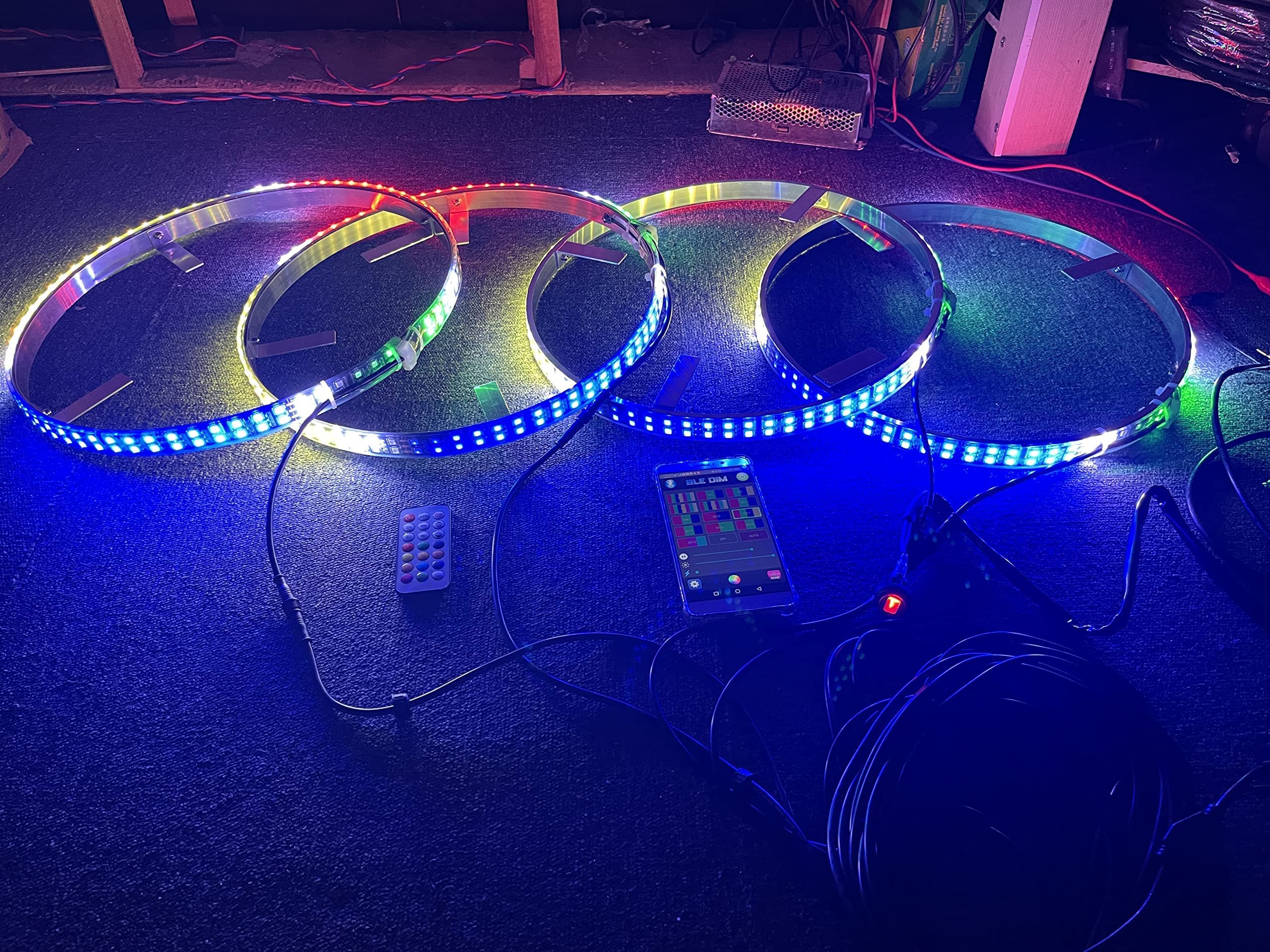 15.5 Inch Dream Color Chasing Double Row LED Wheel Ring Lights - IP68 Waterproof with Turn Signal, Lock & Braking Function - Remote & App Control with ON/OFF Switch - Perfect for Car, Motorcycle & Bike Customization