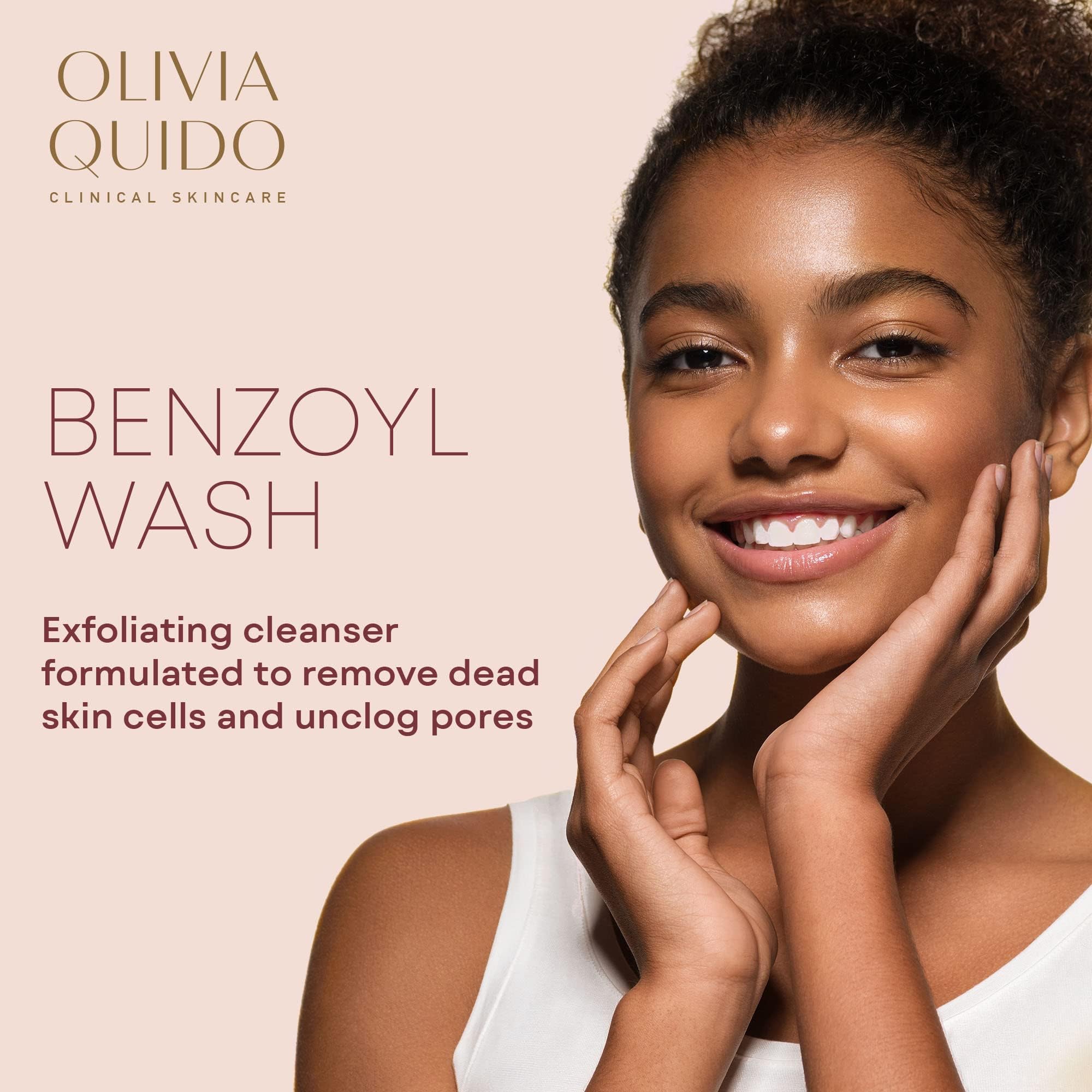 OLIVIA QUIDO Clinical Acne Face Wash with 2.5% Benzoyl Peroxide & Hyaluronic Acid - 4oz Gentle Cleanser for Women & Men, Dermatologist-Tested Skincare for Acne-Prone Skin | Daily Use for Clear, Hydrated Complexion