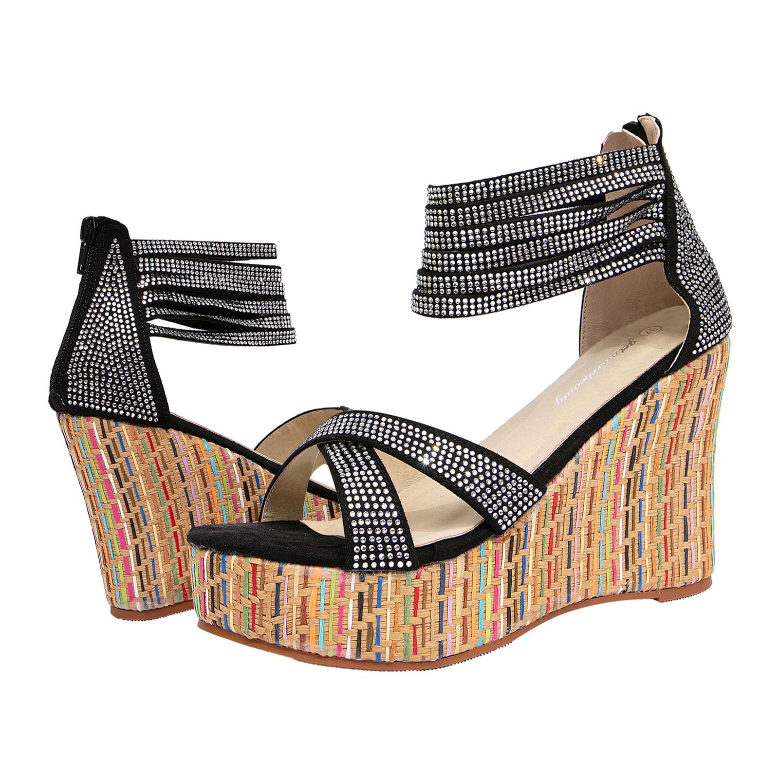 Getmorebeauty Women's Pearl Embellished Wedge Sandals - Comfortable Platform High Heels for Summer, Beach & Casual Outings