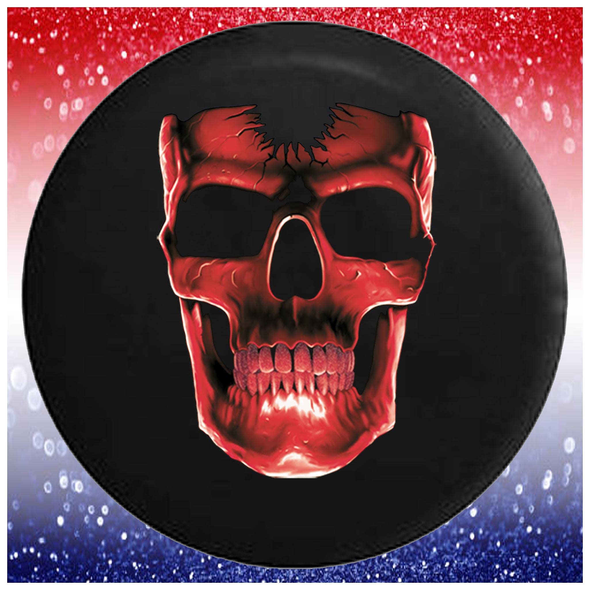 29 Inch Red Cracked Skull Black Spare Tire Cover for Trucks, SUVs, RVs & Trailers - Durable Off-Road Accessory for Camping & Adventure Vehicles