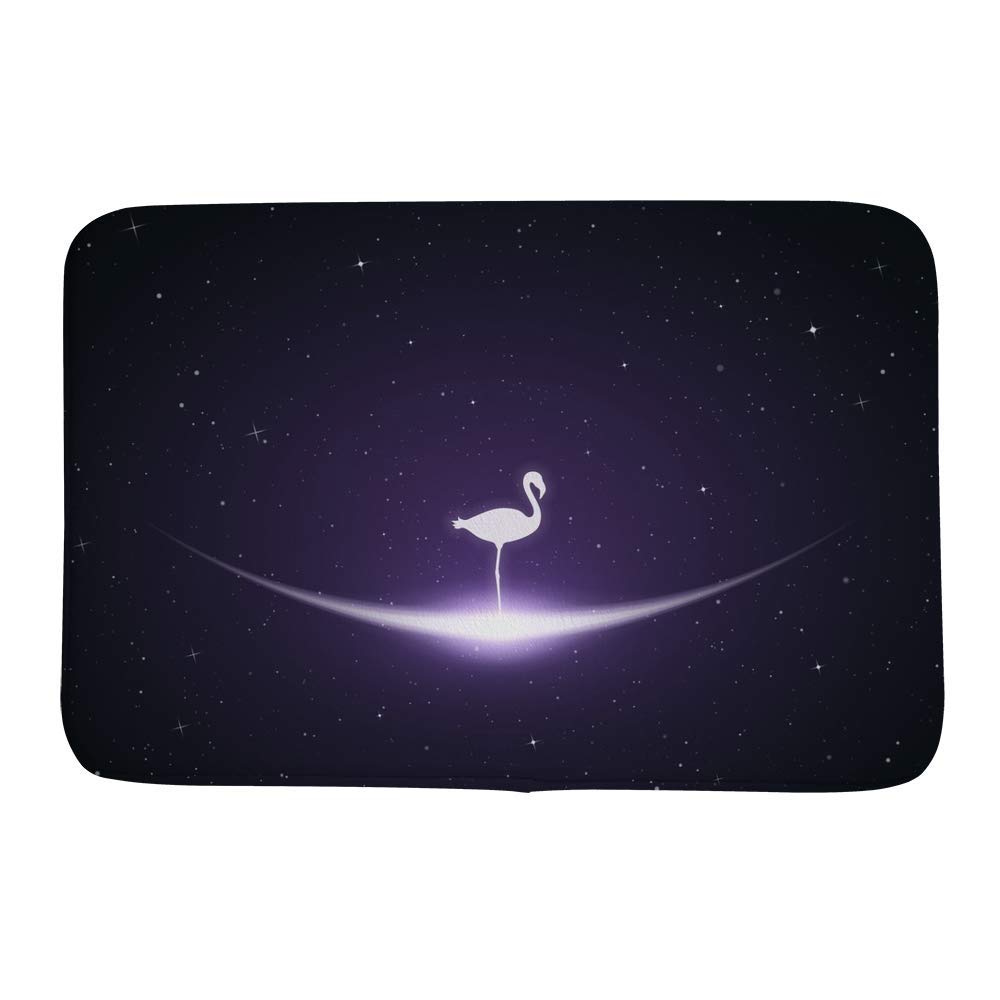 Non-Slip Flamingo Print Bath Mat - Super Absorbent Coral Fleece Shower Rug for Bathroom, Bathtub & Outdoor Use - Soft Anti-Skid Doormat with Space Illustration Design