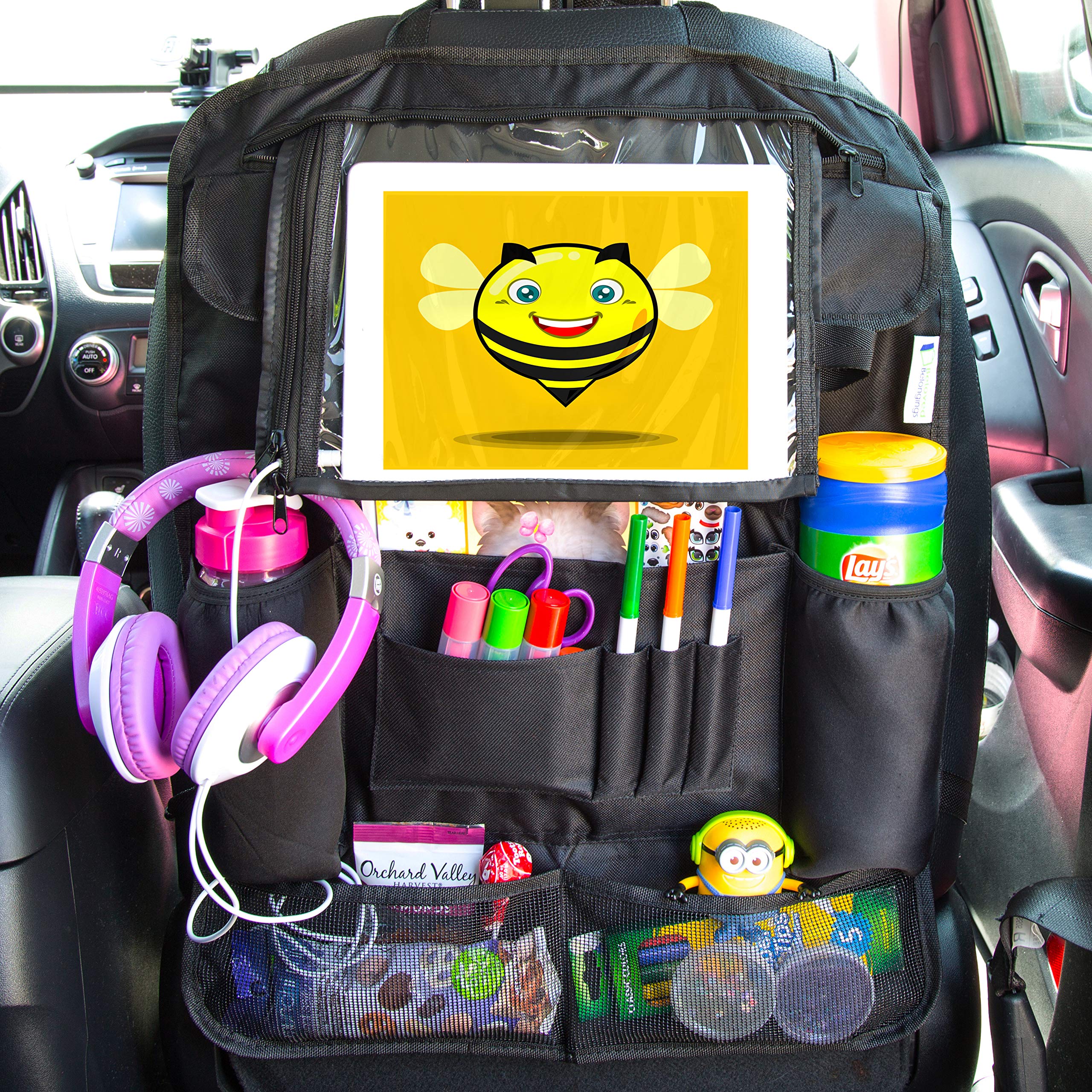 Backseat Car Organizer with 12 Compartments & iPad Holder - Waterproof Car Seat Protector for Kids, Travel & Road Trips | Perfect for Organizing Toys, Snacks & Essentials in SUV, Minivan & Family Vehicles