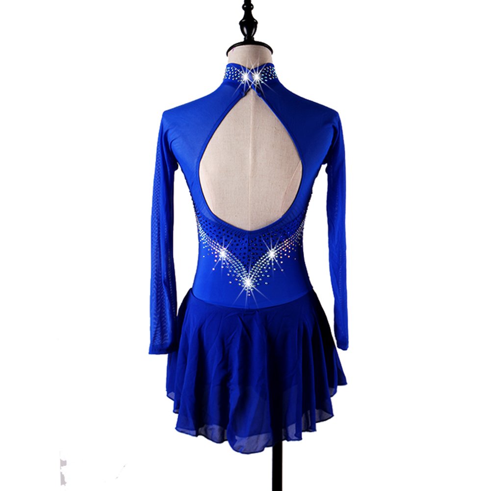 Sparkling Rhinestone Roller Skating Dress for Girls - Blue Ice Performance Costume | Perfect for Competitions, Shows, and Ice Skating Practice
