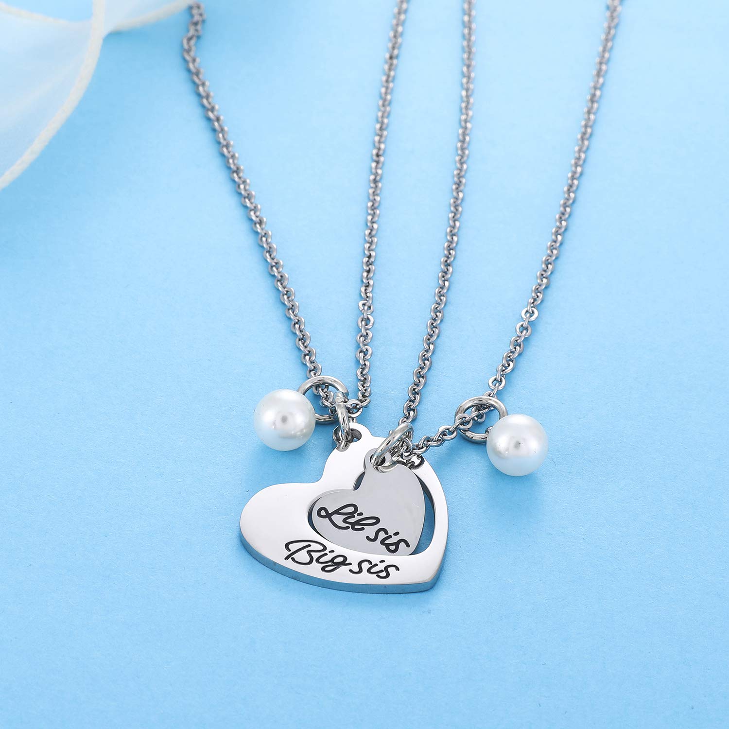 Big Sis Lil Sis Necklaces Set for 2 - Best Sister & BFF Heart Pendant Jewelry Gift - Perfect for Birthdays, Anniversaries & Friendship Day