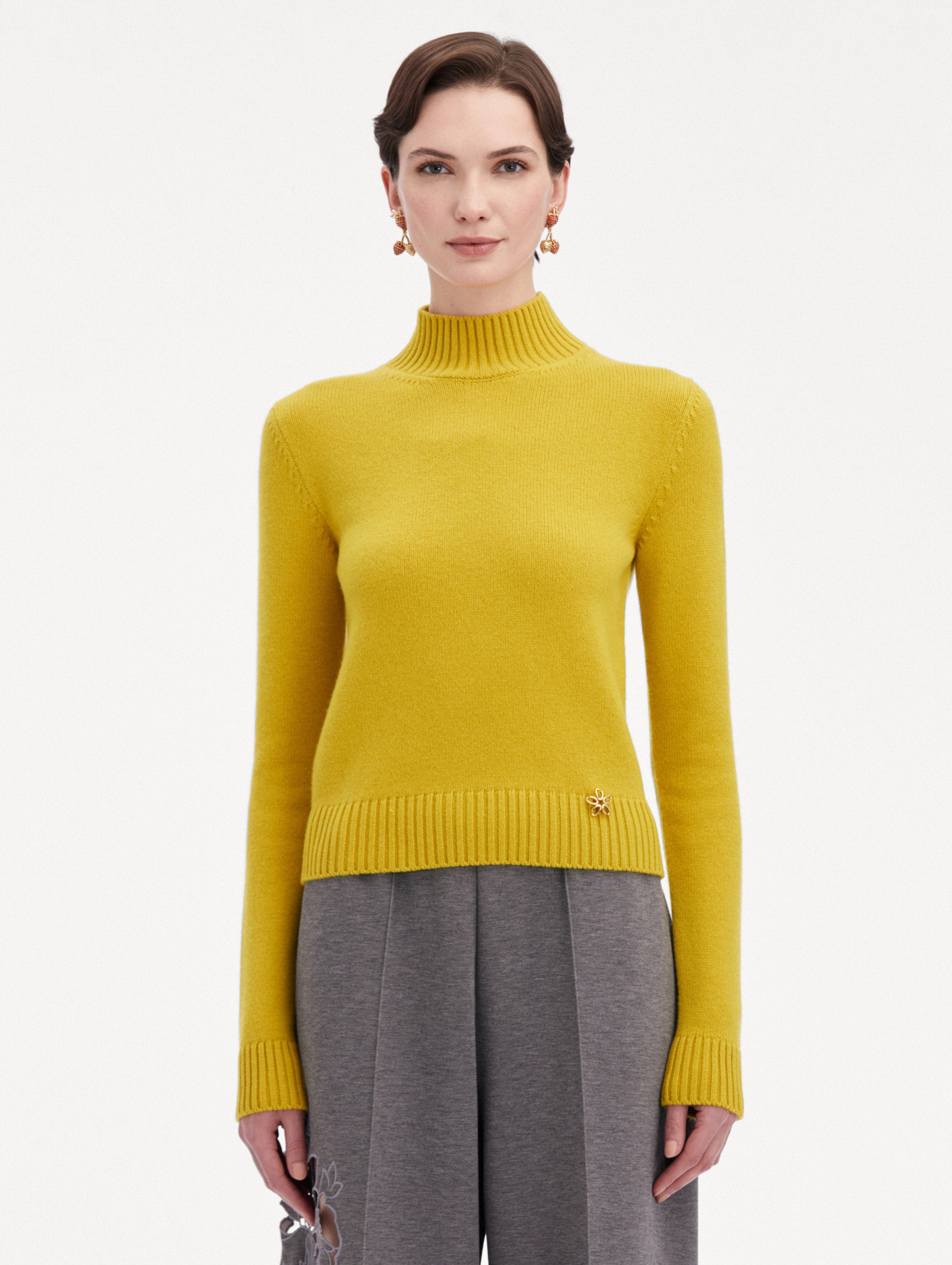 Luxury O Flower Mock Neck Cashmere Sweater for Women - Soft & Warm Winter Pullover - Perfect for Office, Date Night & Holiday Outfits