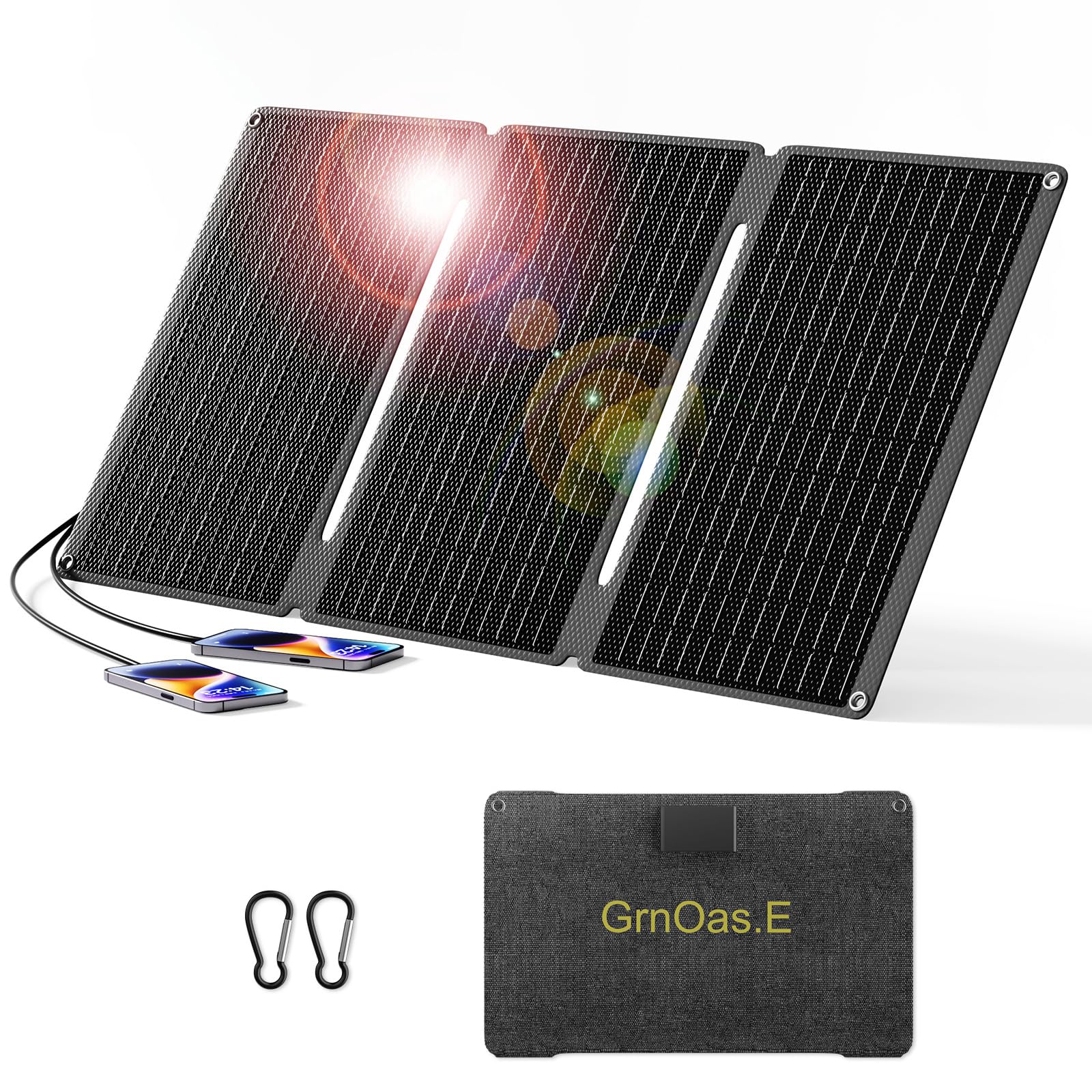40W Foldable Solar Panel Charger with USB-C/USB-A/DC Outputs - Portable Solar Charger for Phones, Power Banks, Tablets & Small Power Stations - Perfect for Camping, Hiking, RV Trips & Outdoor Adventures