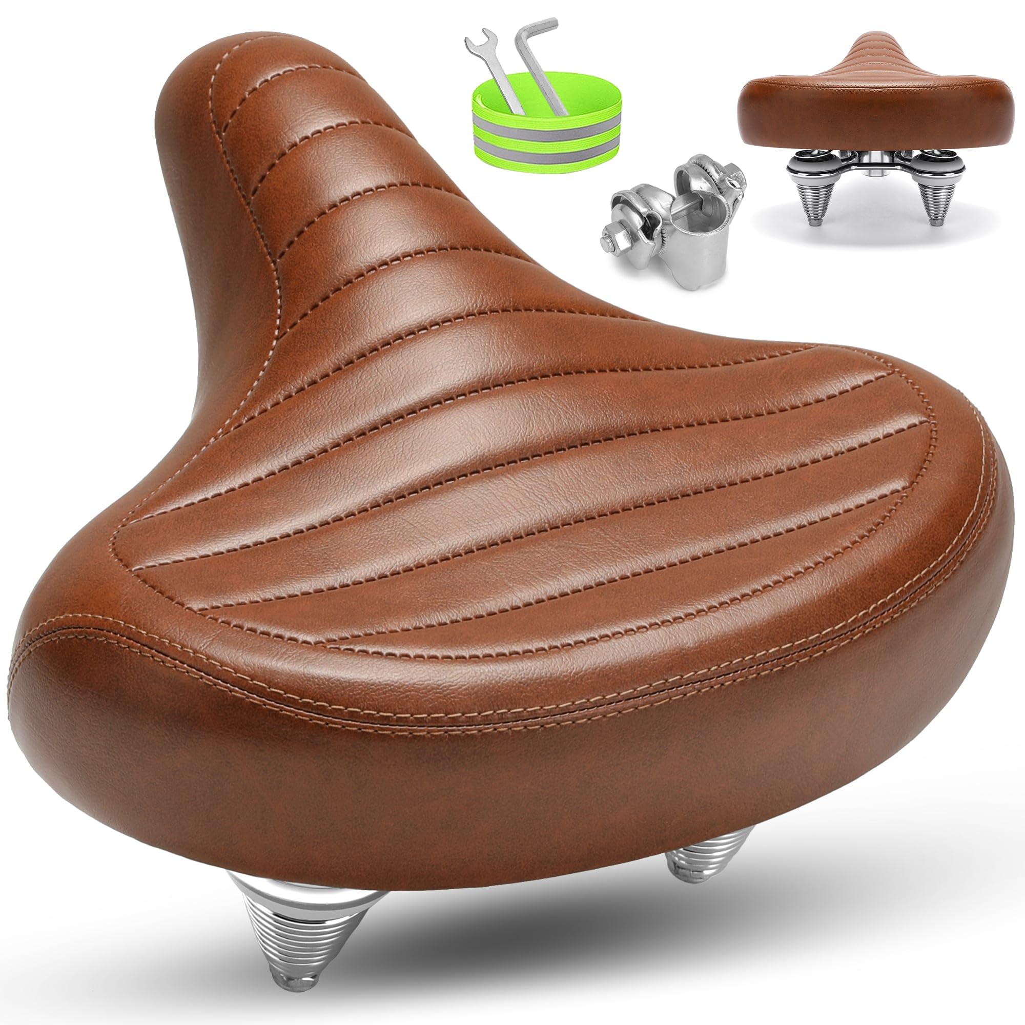 Premium Wide Comfort Bike Seat for Men & Women - Extra Soft Padded Bicycle Saddle with Shock Absorption - Universal Fit for Cruiser, Mountain, City, E-Bike & Stationary Bikes - Perfect for Long Rides, Commuting & Indoor Cycling Workouts
