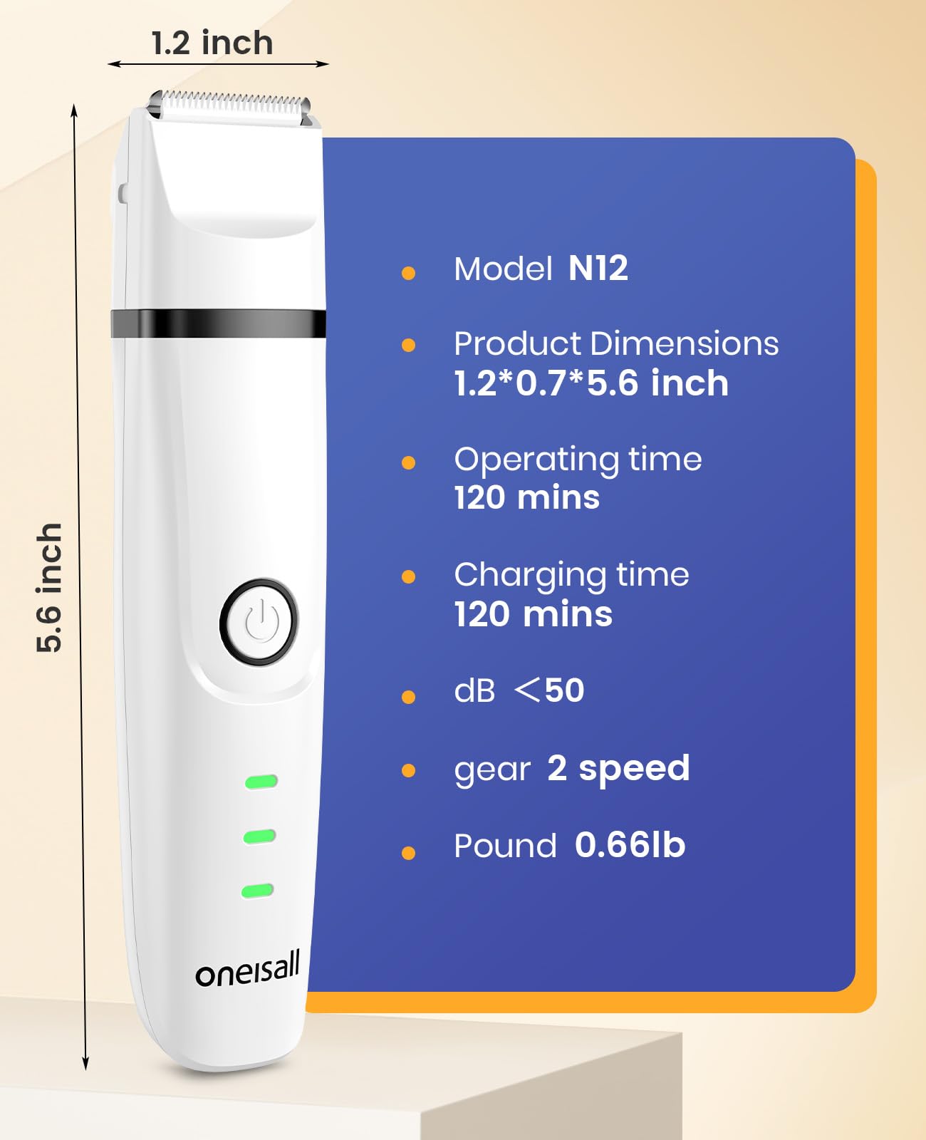 Oneisall 4-in-1 Cordless Dog Grooming Kit - 2-Speed Clippers, Low Noise Paw Trimmer & Rechargeable Quiet Nail Grinder for Dogs and Cats (White) | Perfect for Home Pet Grooming, Professional Trimming & Gentle Nail Care