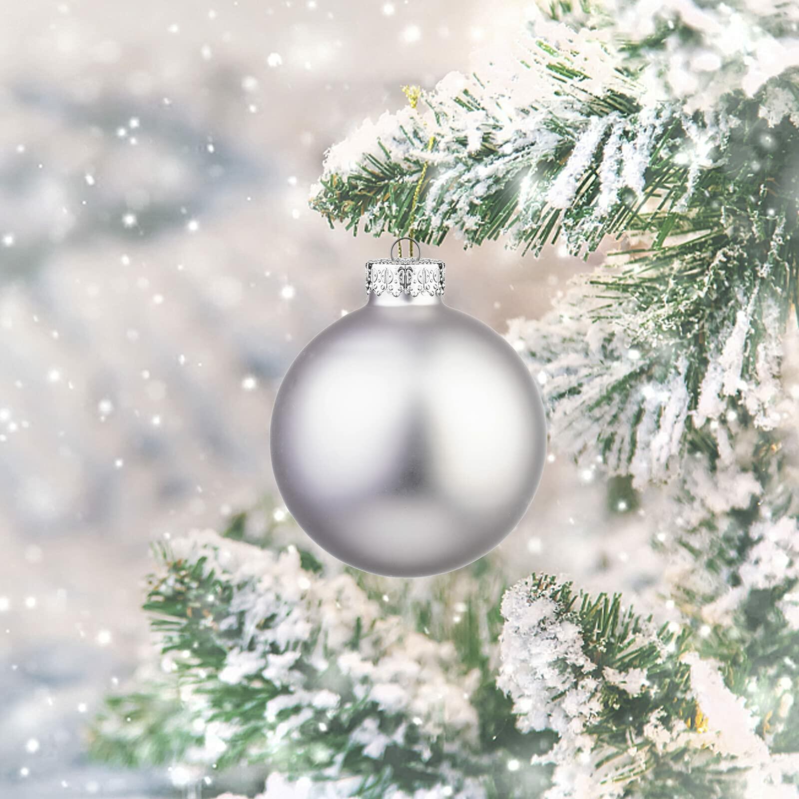 18PCS 1.8inch (45mm) Silver Glass Christmas Ball Ornaments - Holiday Tree Decorations for Xmas, Party & Home Decor