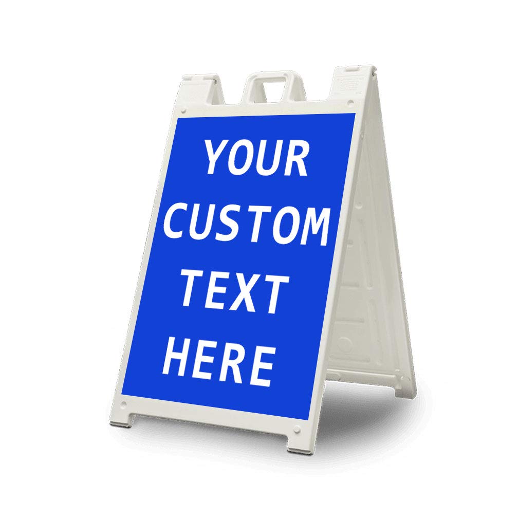 Custom Personalized Plastic Sandwich Sidewalk Sign - Portable Street Display Sign with Royal Blue Background | Perfect for Cafes, Restaurants, and Retail Stores