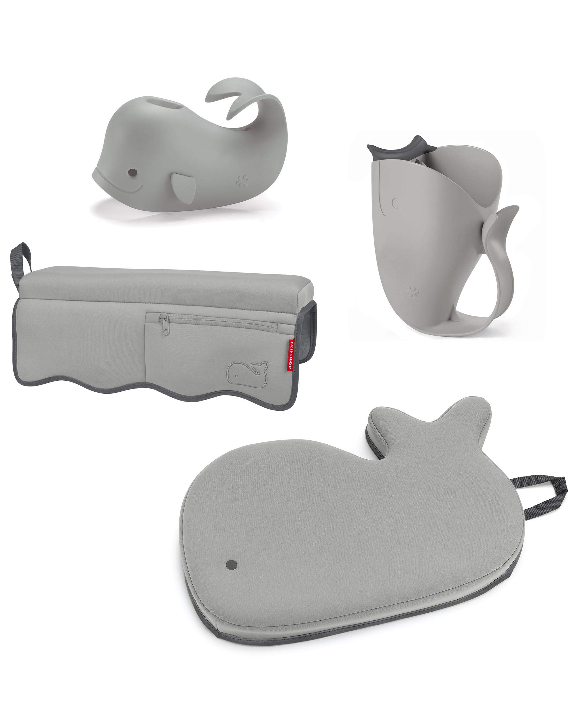 Skip Hop Moby Baby Bath Essential Set with Non-Slip Bath Mat (Grey) - Gentle Newborn & Infant Bathing Kit for Safe Tub Time, Perfect Baby Shower Gift