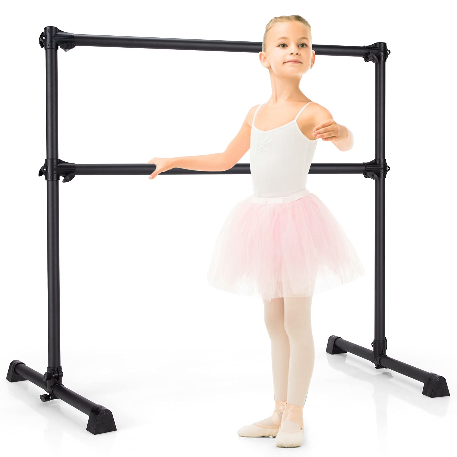 Goplus 4 FT Portable Double Ballet Barre Bar - Adjustable Height 7” to 46” for Home, School & Gym - Freestanding Dance Bar for Kids & Adults - Perfect for Ballet Practice, Stretching & Barre Workouts