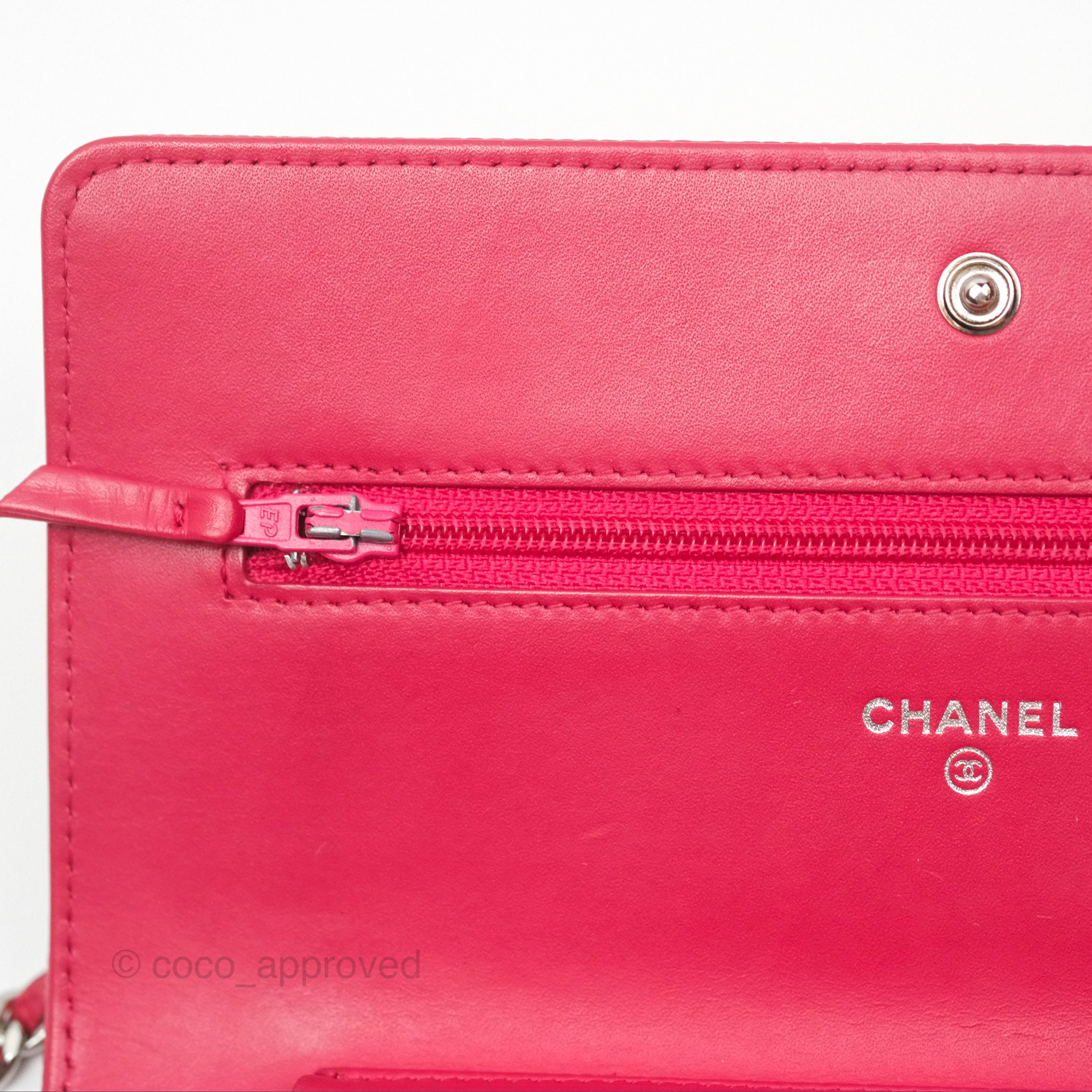 Chanel CC Wallet On Chain WOC in Dark Pink Caviar Leather with Silver Hardware - Perfect for Evening Events, Parties & Luxury Fashion Accessories