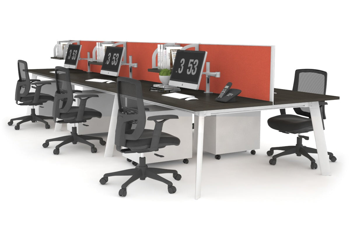 6-Person Workstation with White Frame - 1600L x 800W Office Desk with Cable Management Scallop | Ideal for Collaborative Workspaces, Home Offices & Coworking Environments