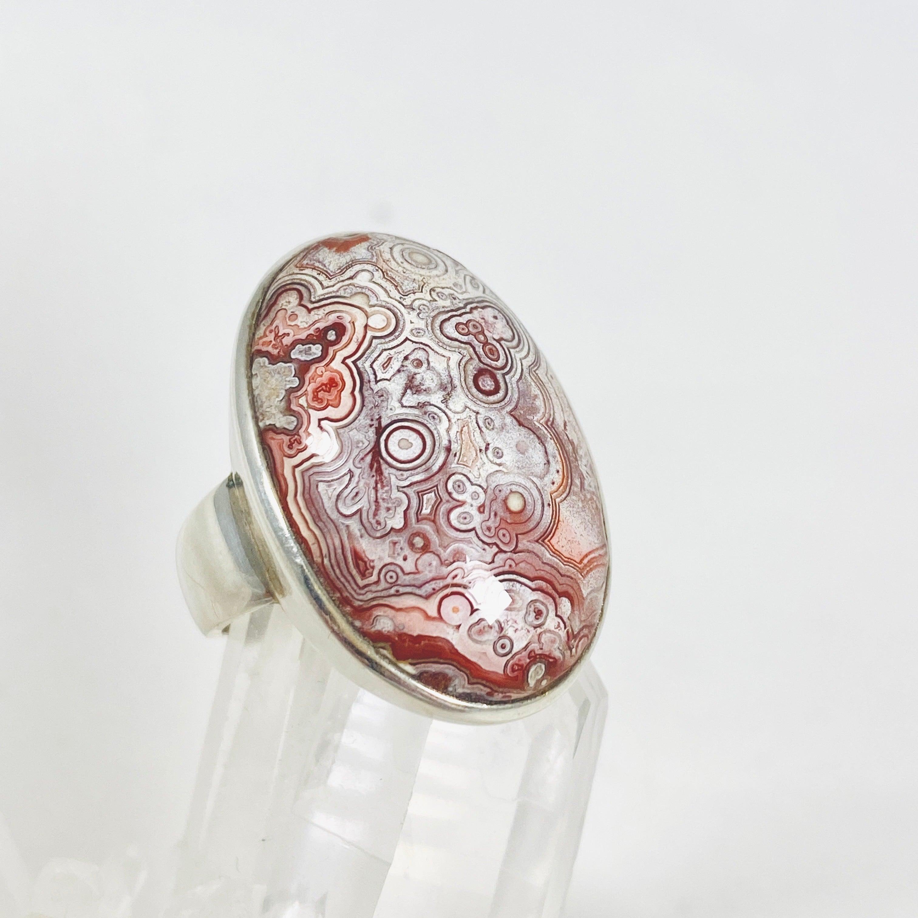 Crazy Lace Agate Oval Ring - Size 8.5 Sterling Silver Jewelry PRGJ289 | Elegant Gift for Women, Birthday & Anniversary Present