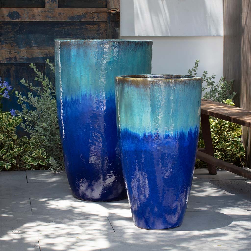 Campania International Havana Planter Set of 2 - Modern Running Aqua Outdoor Flower Pots for Patio, Garden & Home Decor | Perfect for Succulents, Herbs & Small Plants