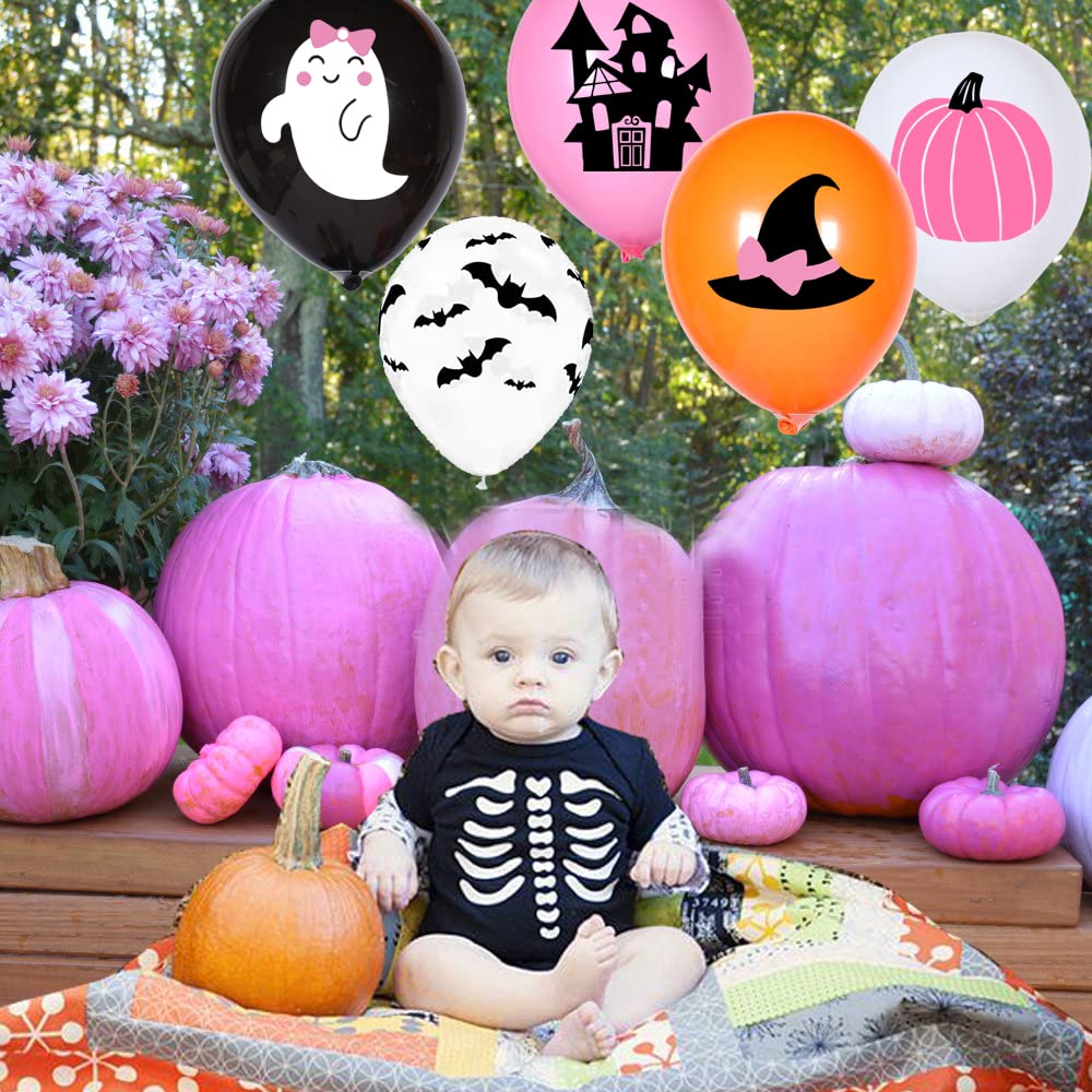 50 Pcs Halloween Pink Balloons Decorations - Cute Ghost Latex & BOO Foil Balloons for Halloween Party, Baby Shower & Birthday Decor | Perfect for Indoor/Outdoor Halloween Celebrations, Themed Parties & Photo Backdrops