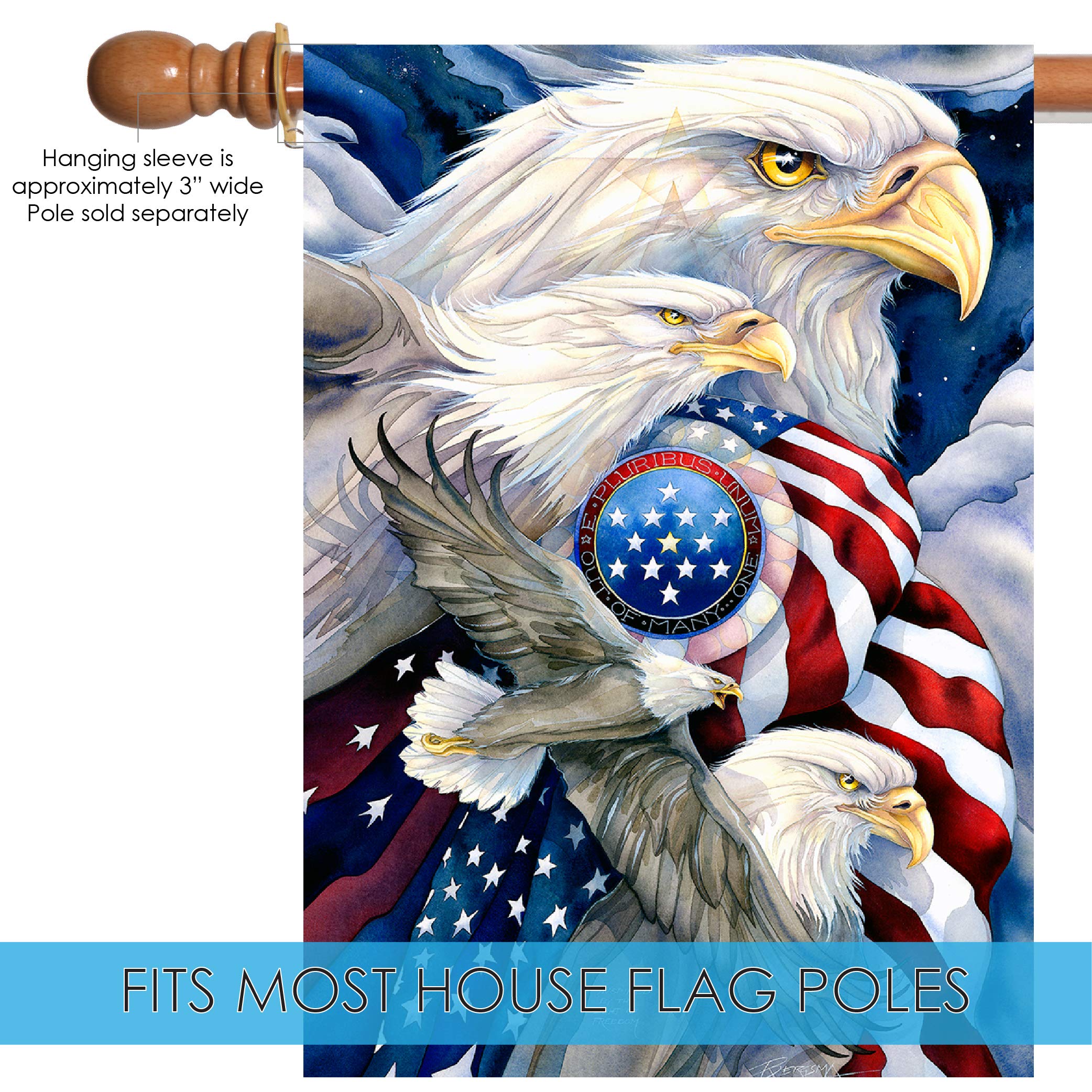 Toland Home Garden 1012378 Double Sided Patriotic Garden Flag - 28x40 Inch Bald Eagle American Flag for Outdoor Yard Decoration, House & Garden Display - Perfect for Memorial Day, 4th of July & Patriotic Events