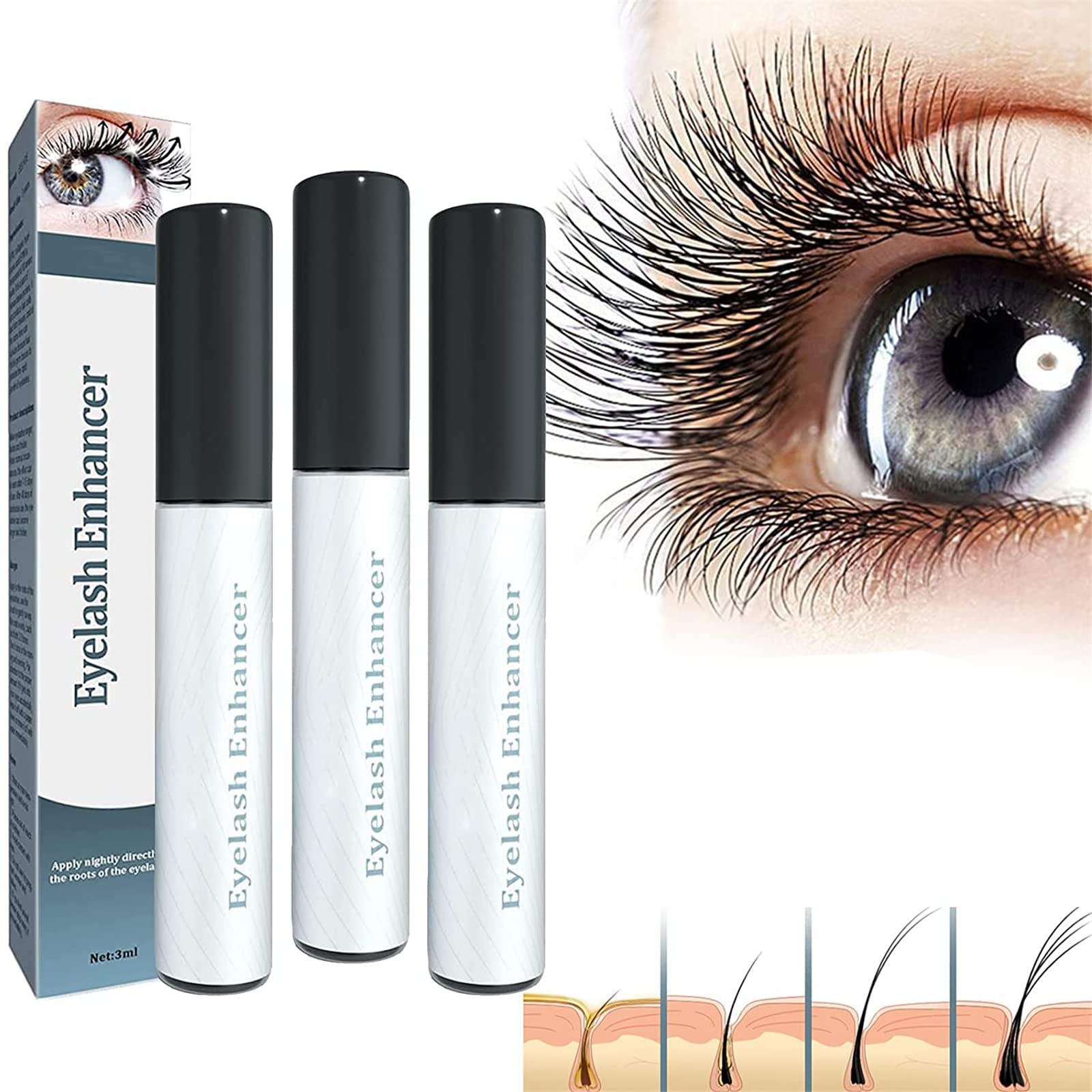 3PCS Lashiology Eyelash Growth Serum - Natural & Nourishing Eyelash & Brow Enhancer for Longer, Thicker Lashes - Perfect for Nighttime Use & Special Occasions