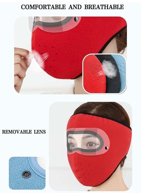 Anti Pollution Full Face Cover Mask with Lens - Unisex for Bike Riding & Motorcycling - Dust & Sun Protection - Breathable for Summer Outdoor Sports (Red) - Perfect for Cycling, Scooters & Urban Commuting