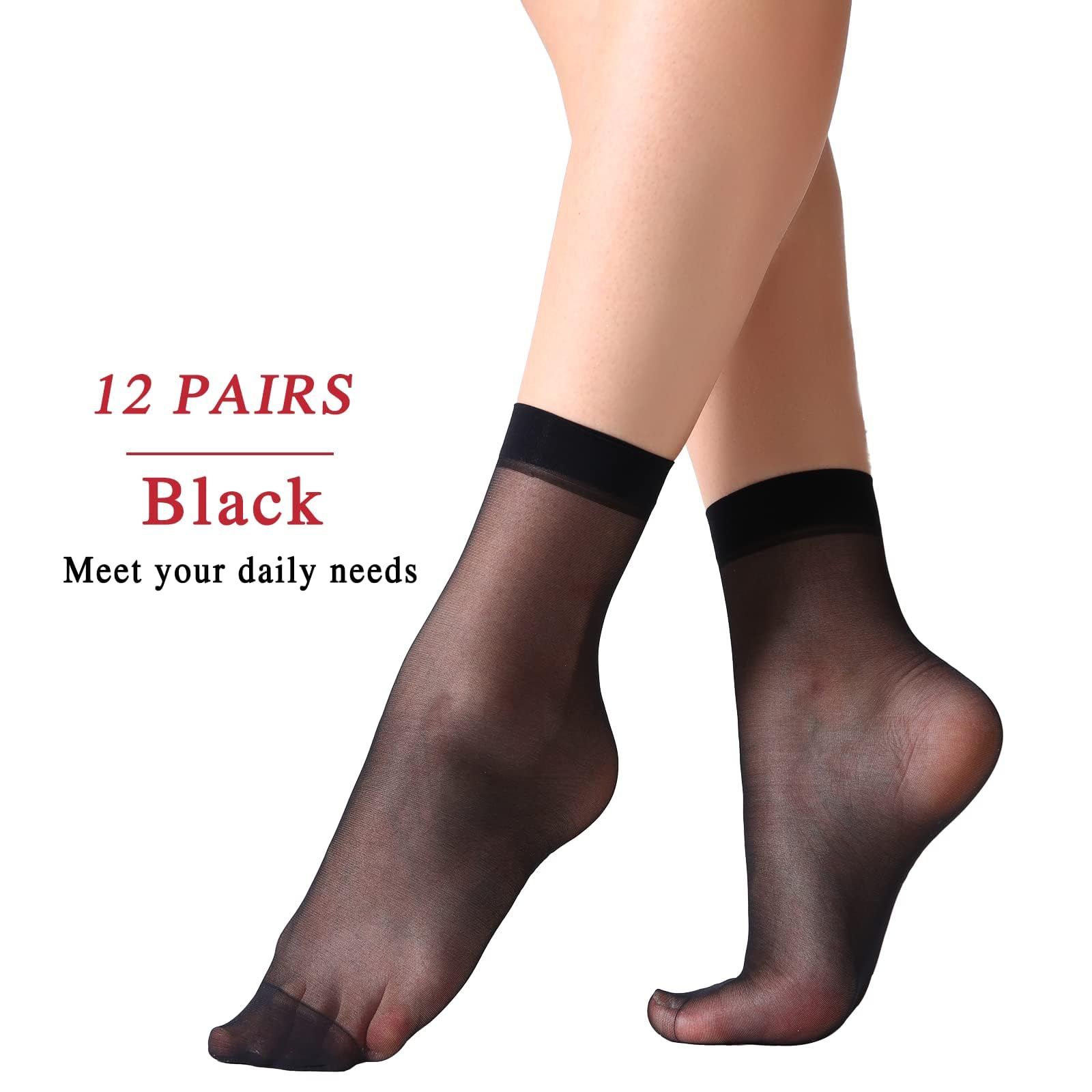 Yilanmy 12 Pairs Women's Sheer Ankle High Socks with Reinforced Toe - Nylon Pantyhose Socks for Everyday Wear, Office & Casual Outfits