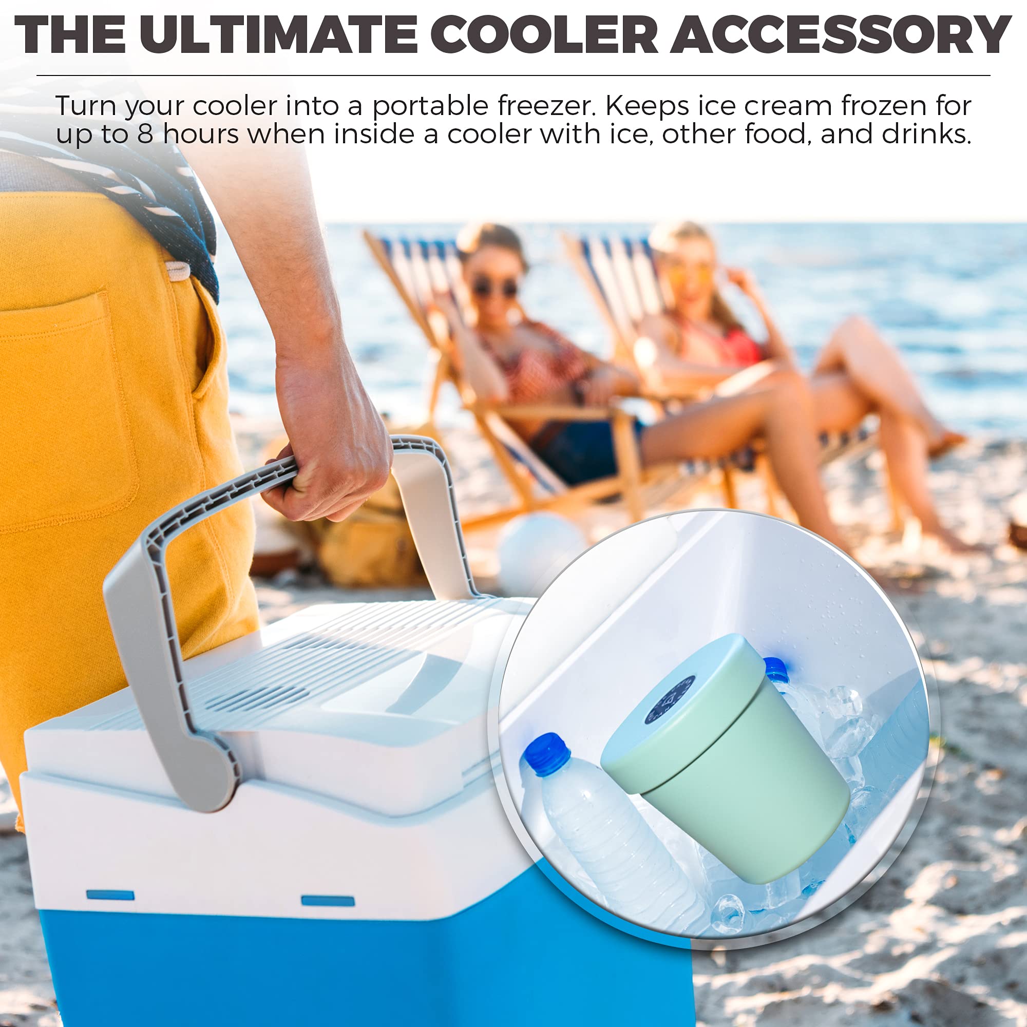 Vacuum Insulated Double Wall Stainless Steel Ice Cream Thermos - 16oz Portable Ice Cream Container for Picnics, Beach & Outdoor Activities (Blueberry Blue)