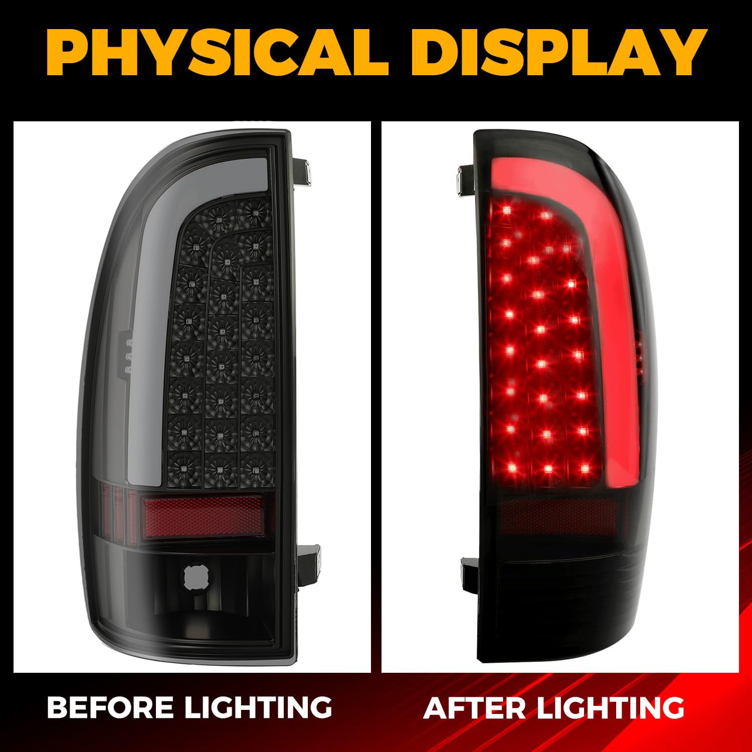 Kojem LED Tail Lights for 2005-2015 Toyota Tacoma - C-Shape LED Tube Bar Rear Lamps Pair with Black Housing & Smoke Lens - Upgrade Your Truck's Style & Visibility for Night Driving & Off-Road Adventures