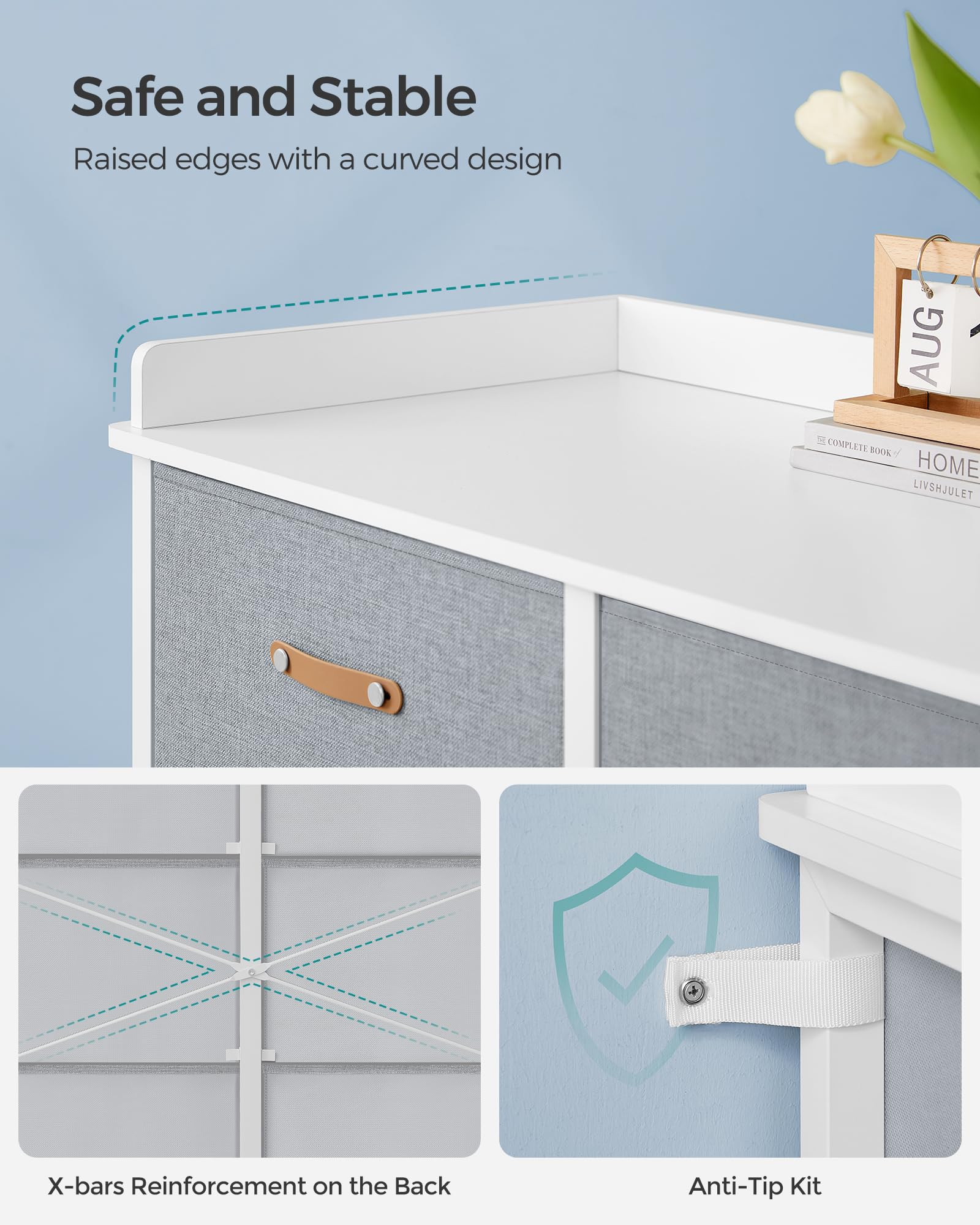 SONGMICS 6-Drawer Kids Dresser for Boys & Girls, Water-Resistant Top, Storage Cabinet Organizer for Bedroom & Hallway, Gray UGKR101G01 - Perfect for Kids' Room Organization, Toy Storage & Nursery Decor