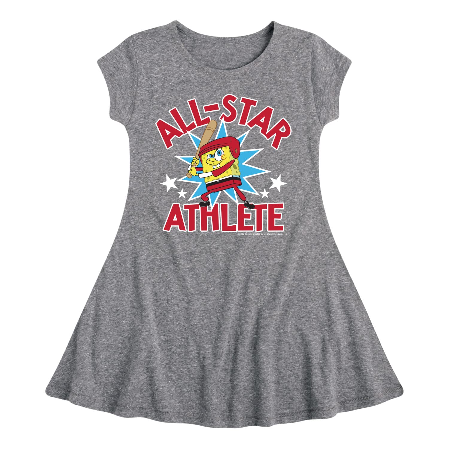 Spongebob Squarepants American All Star Fit and Flare Dress for Toddler & Youth Girls | Cartoon Character Costume, Birthday Party Outfit, Casual Playwear