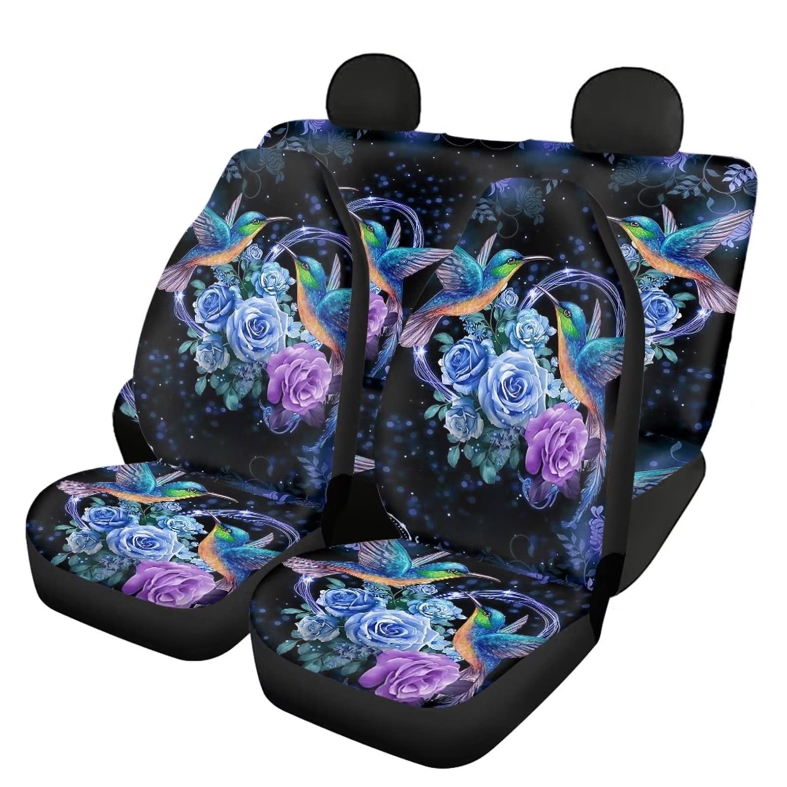 POLERO Hummingbird Floral Car Seat Covers Set of 4 - Breathable Protective Cushion Covers for Women's Auto Vehicles | Perfect for Daily Commute, Road Trips & Car Interior Protection