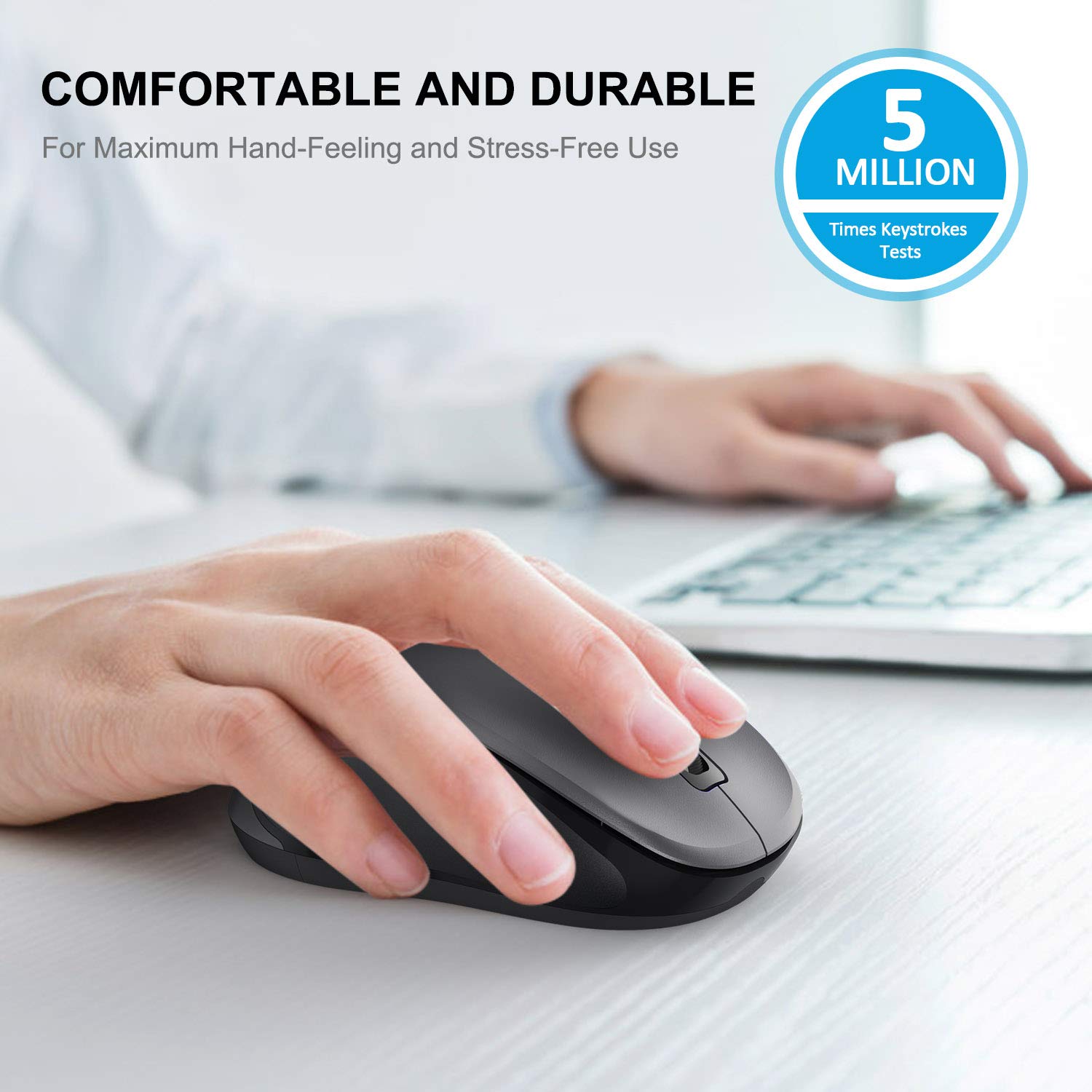WisFox 2.4G Wireless Ergonomic Mouse for Laptop & PC - 6 Button Cordless Mouse with USB Receiver, 3 Adjustable DPI Levels - Compatible with Windows & Mac - Perfect for Office, Gaming & Travel (Grey)