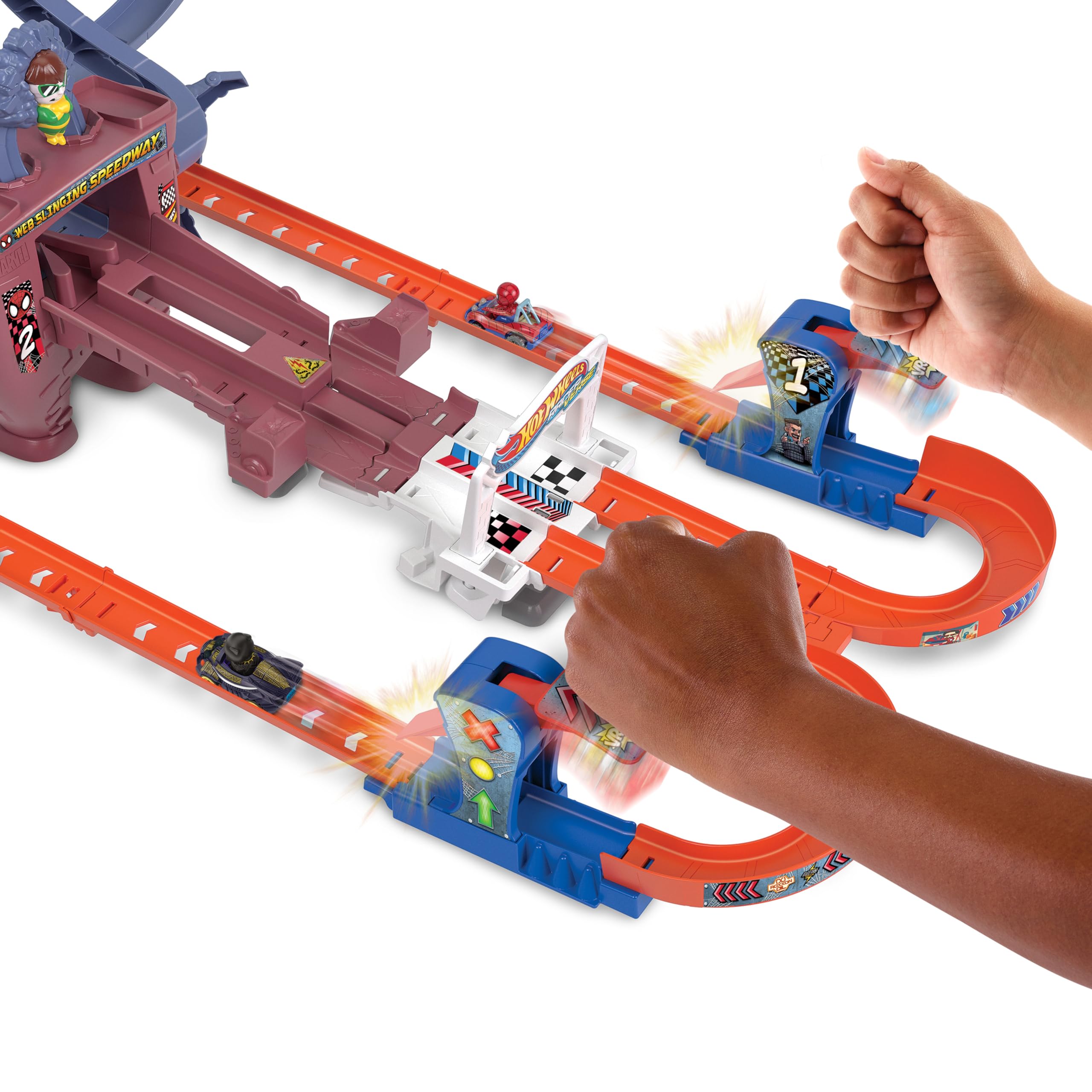 Hot Wheels Spider-Man RacerVerse Web Track Toy Car Set with 2 Action Figures, for Kids Ages 4+ | Mattel HPL34 | Superhero Race Playset for Indoor & Outdoor Play