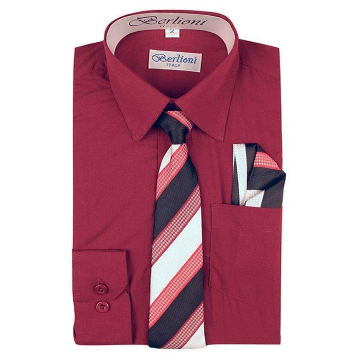 Italian Toddler Boys' Long Sleeve Dress Shirt Set with Tie & Pocket Square - Formal Outfit for Weddings, Parties & Special Occasions