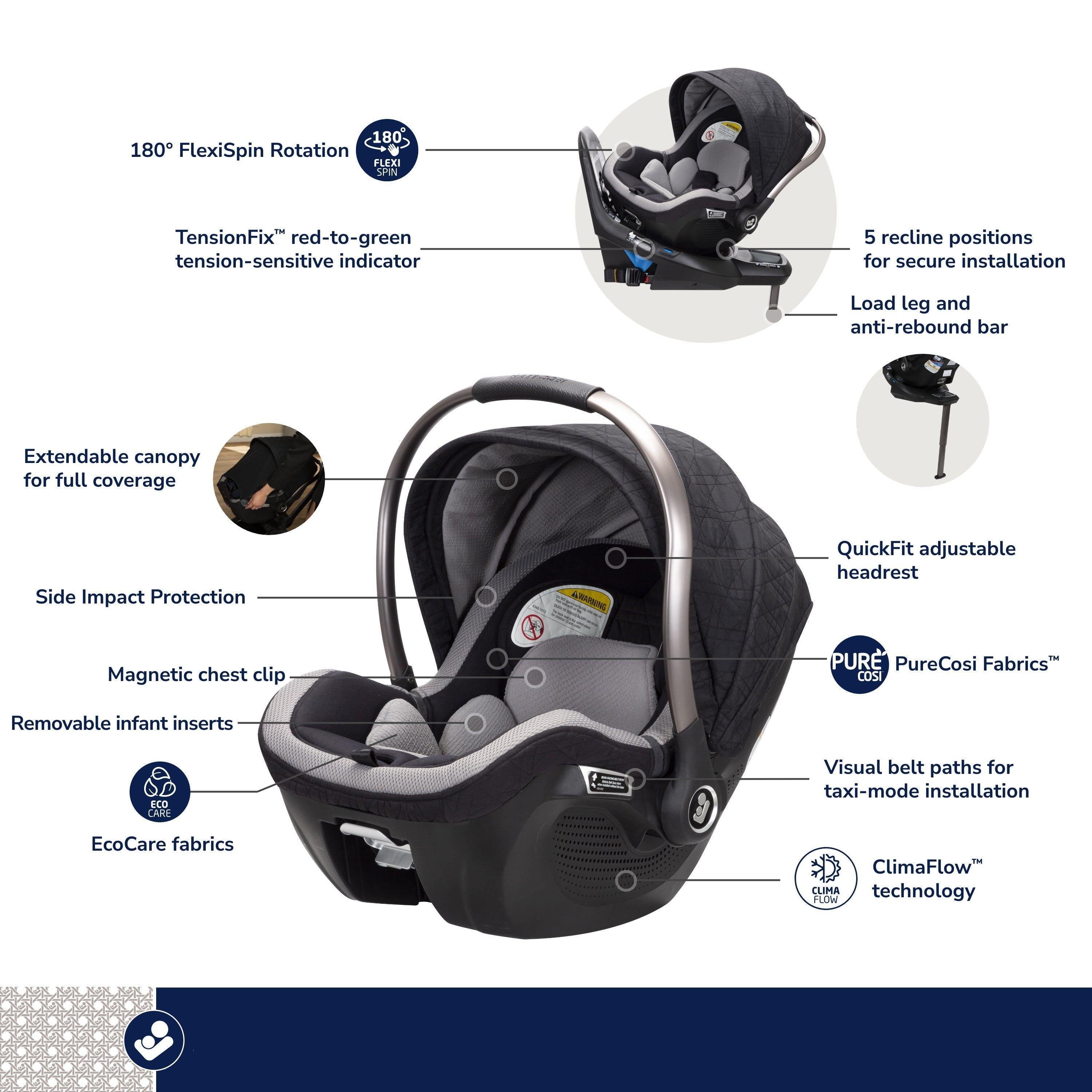 Maxi Cosi Kindred Peri 180° Rotating Baby Car Seat - Safe & Comfortable Infant Car Seat for Newborns to Toddlers - Perfect for Travel, Daily Commute & Family Outings