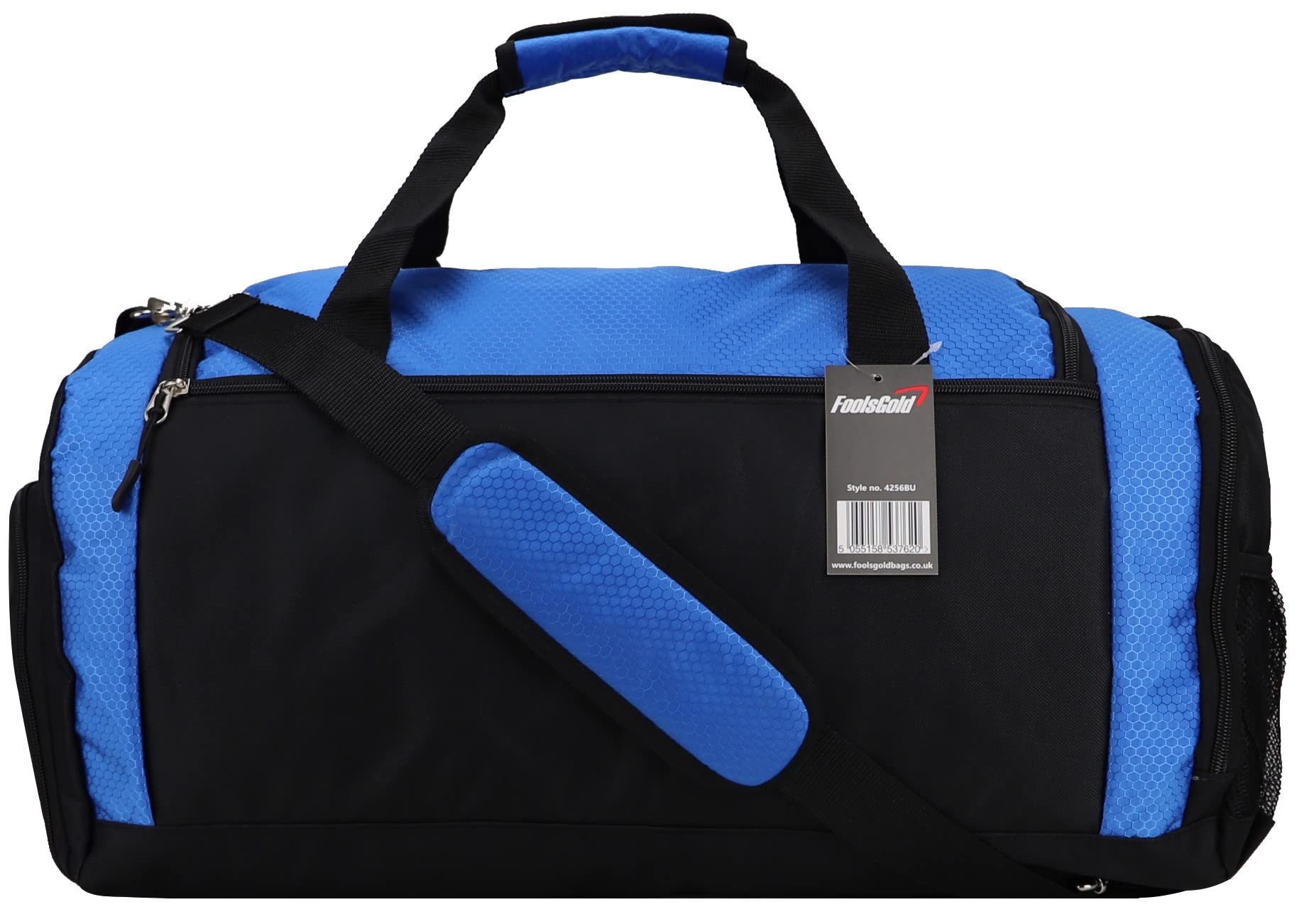 FoolsGold Large Sports Holdall Duffel Bag - Waterproof Gym Bag for Men & Women - Perfect for Travel, Workout, Sports Gear Storage (Black/Blue)