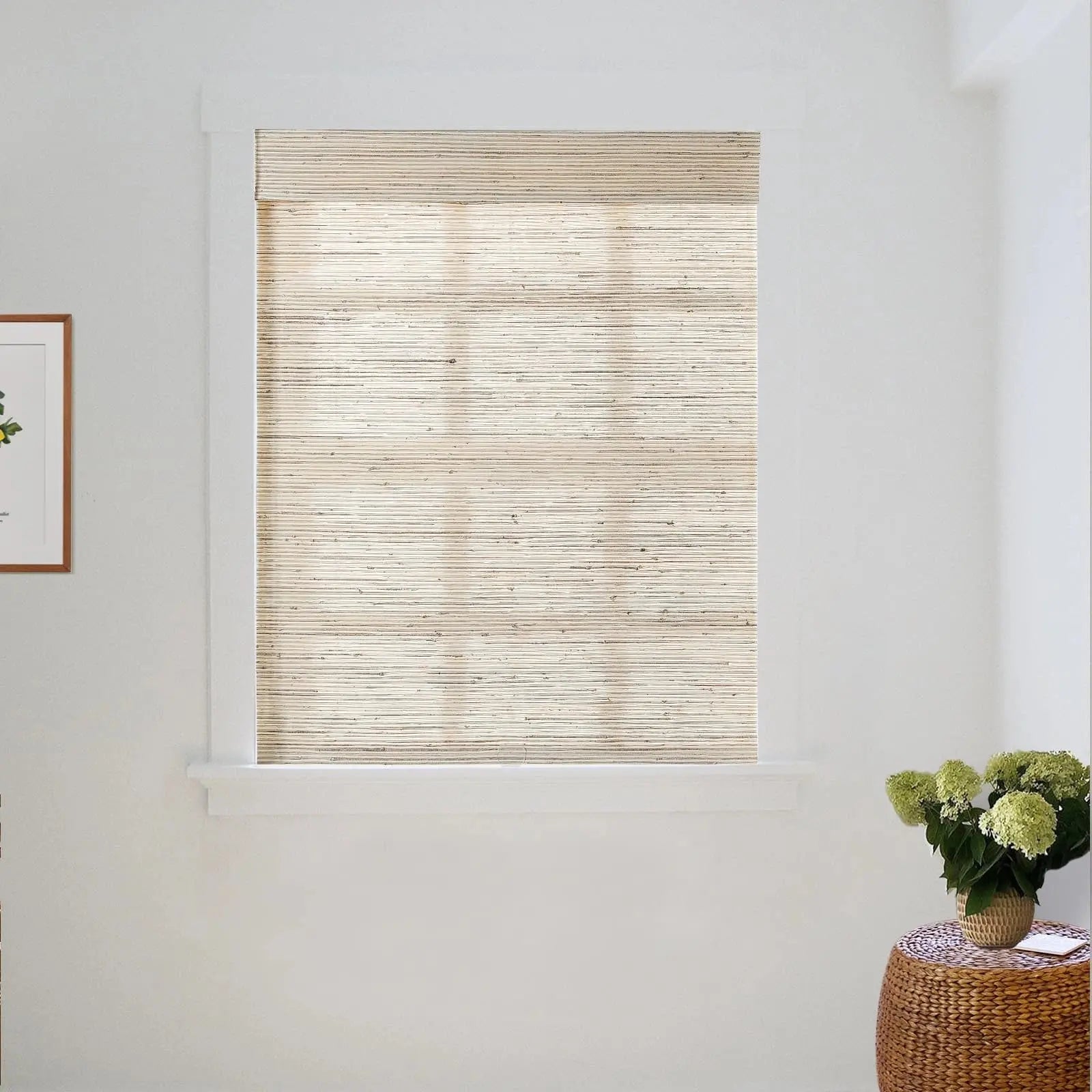 Natural Ramie Bamboo Woven Window Shade - Light Beige Brown | Eco-Friendly Room Darkening Blinds for Living Room & Bedroom