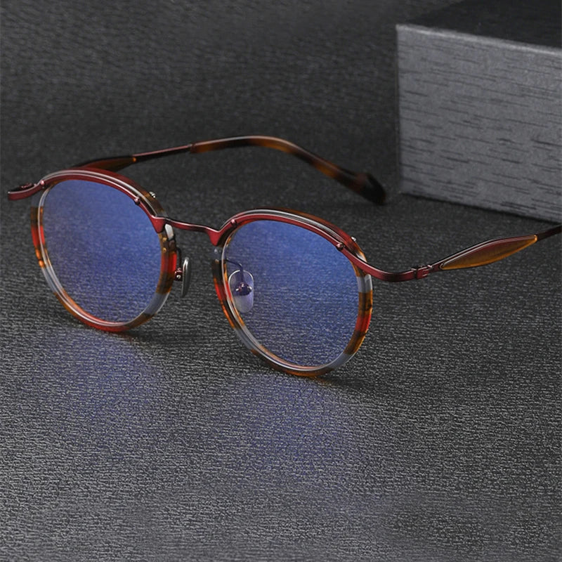 Stylish Unisex Black Acetate & Titanium Round Eyeglasses - Full Rim Frame for Men & Women - Perfect for Reading, Work & Fashion Accessories