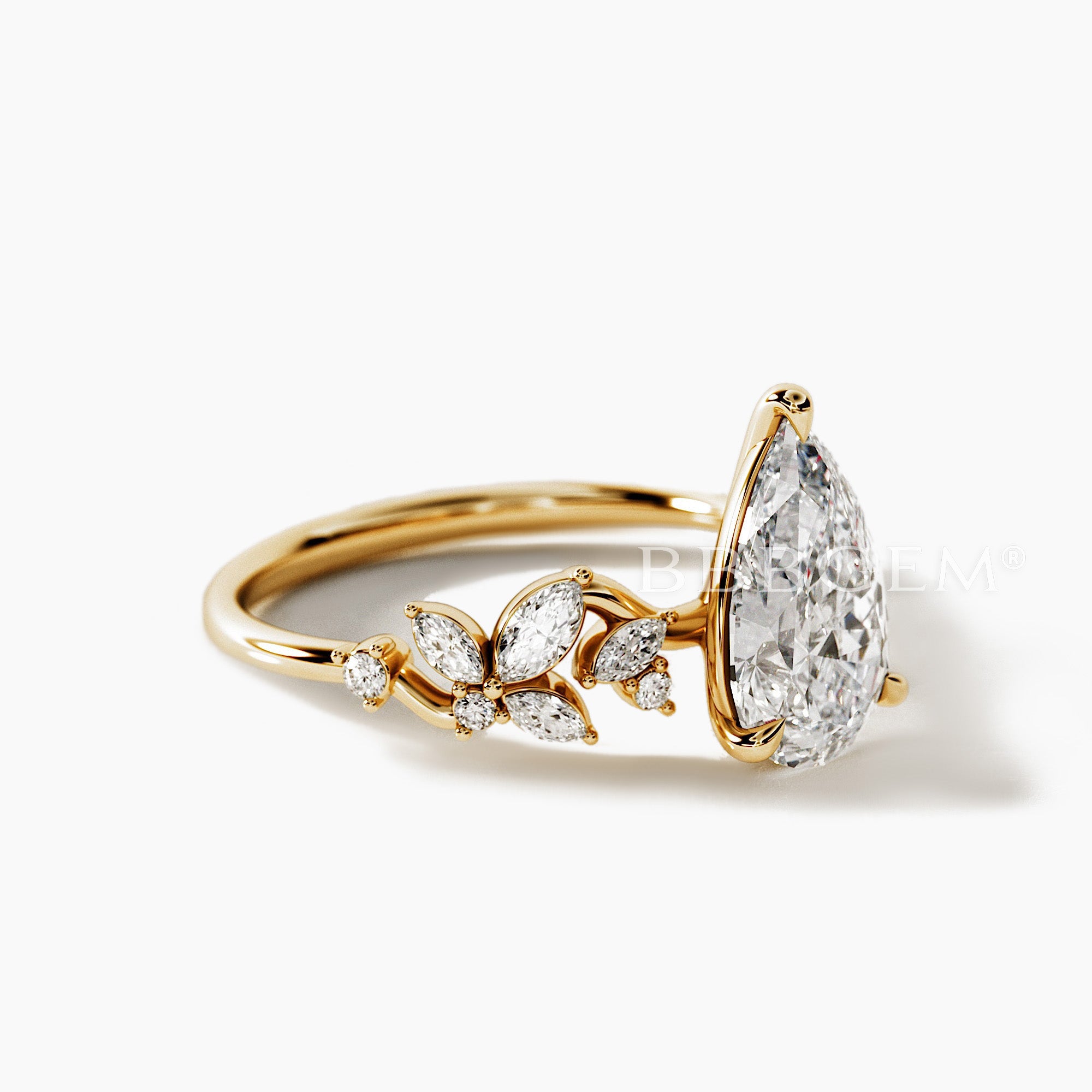 IGI Certified Teardrop Cut Lab Grown Diamond Butterfly Cluster Wedding Ring - Elegant Engagement & Bridal Jewelry for Weddings & Anniversaries