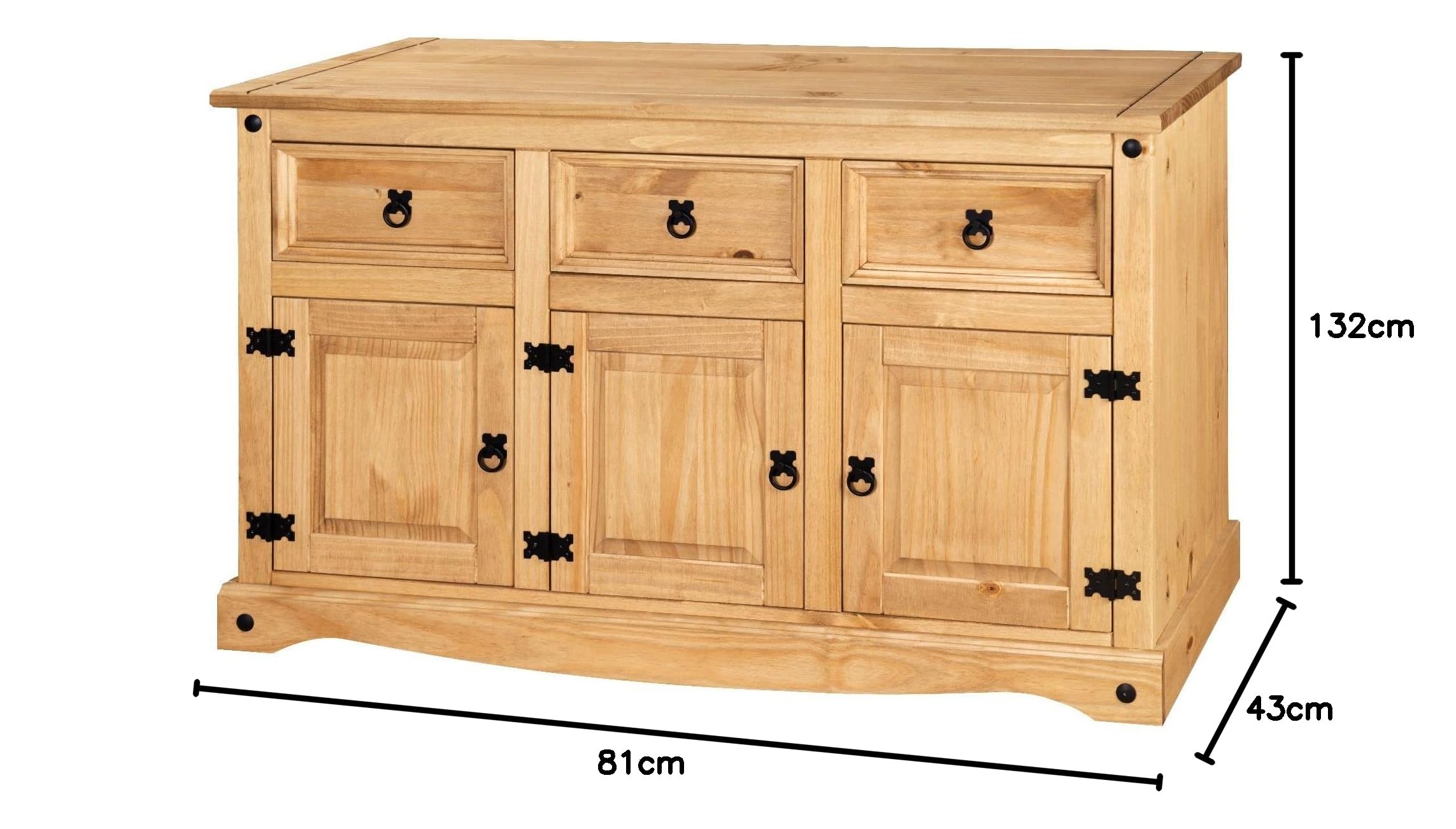 Corona 3-Drawer 3-Door Sideboard - Mexican Style Solid Pine Wood Buffet Cabinet - Perfect for Dining Room Storage & Living Room Decor