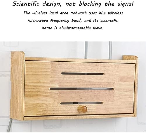 Solid Wood Wireless Router Storage Box - Wall Mount WiFi Router Organizer with Power Cord Management, Free Punch Holes (Yellow, 41x24.7cm) - Perfect for Home Office, Living Room & Bedroom Network Setup