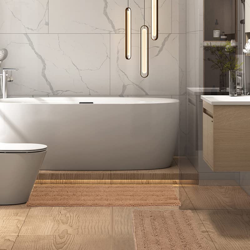 Premium 2-Piece Chenille Bathroom Rug Set - Ultra Soft, Non-Slip & Super Absorbent Shower Mats (16x24 + 20x32 Inches, Wheat) - Perfect for Bathroom Floor, Shower Entrance & Spa-Style Home Decor